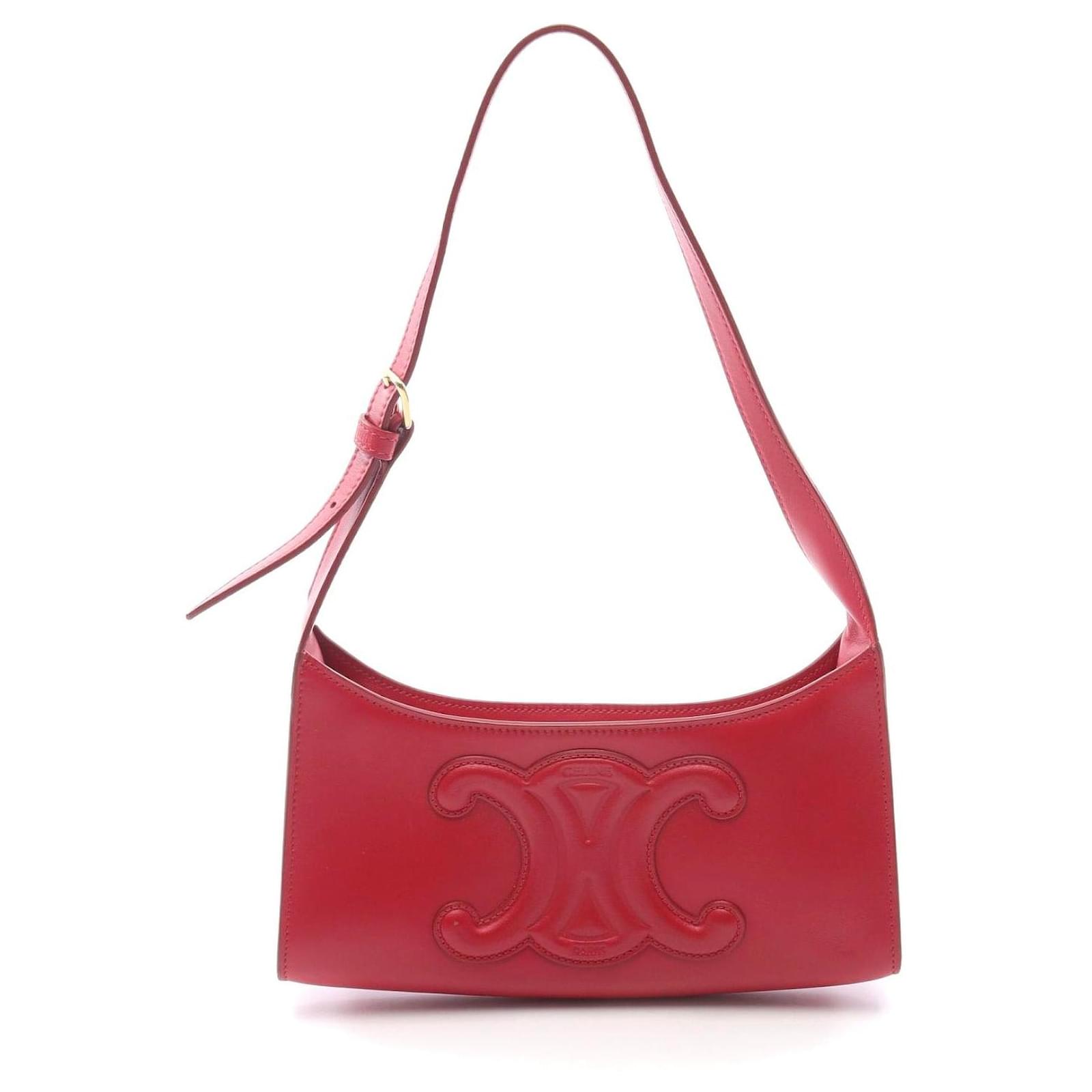 Céline Celine Leather Triomphe Shoulder Bag Red Pony-style calfskin  ref.2323972