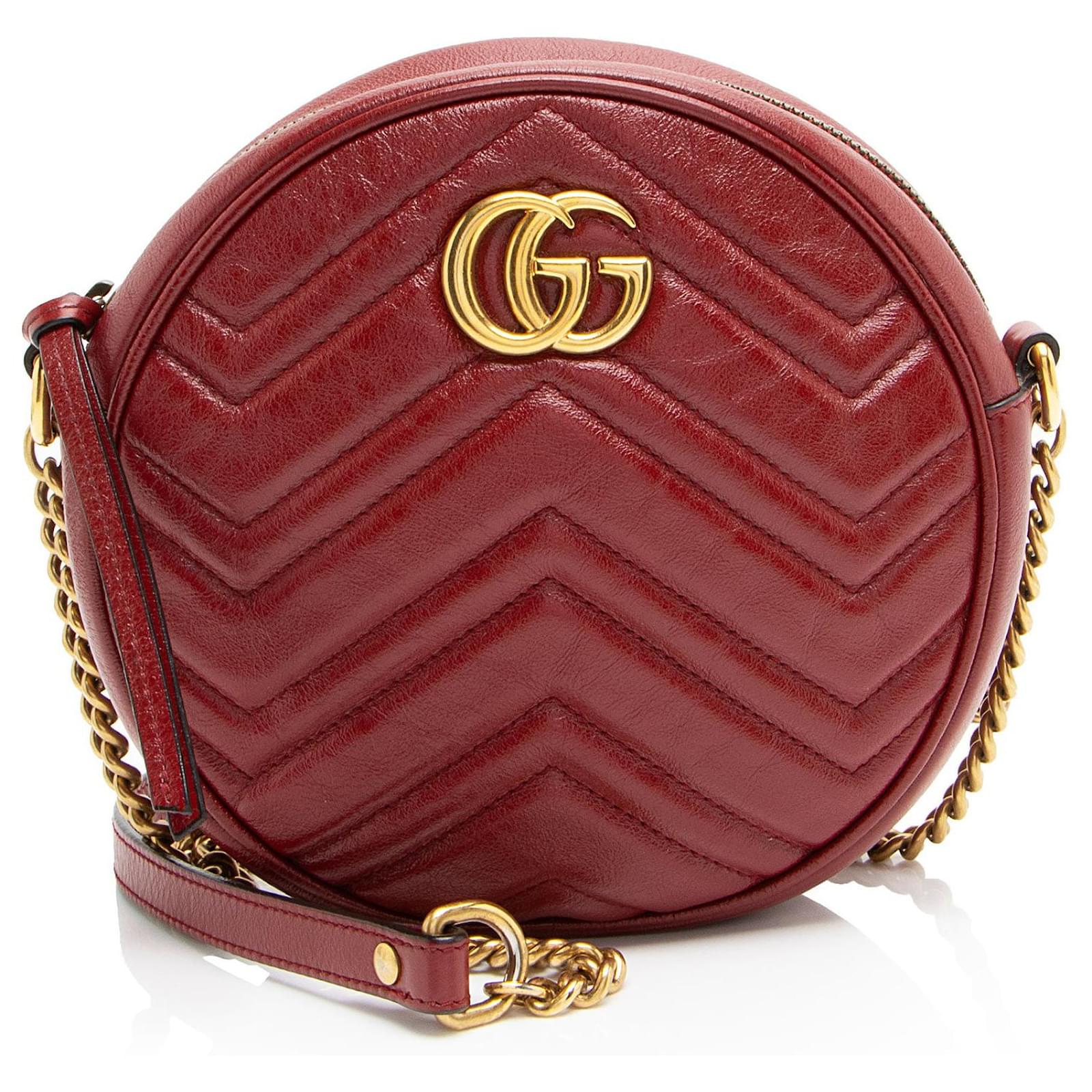 Gucci Matelasse Leather GG Marmont Round Mini Shoulder Bag Red  ref.2323926