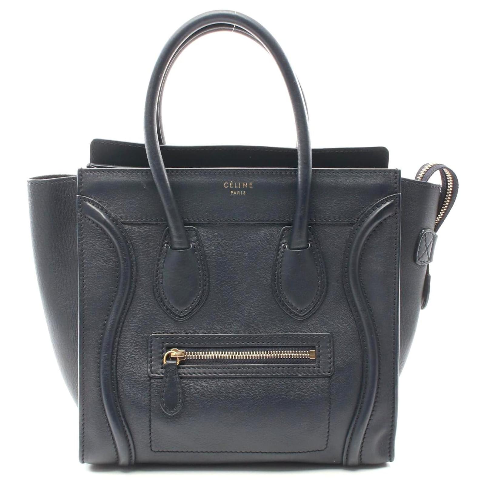 Céline Celine Luggage Micro Shopper Tote Bag Leather Blue Pony-style calfskin  ref.2323864