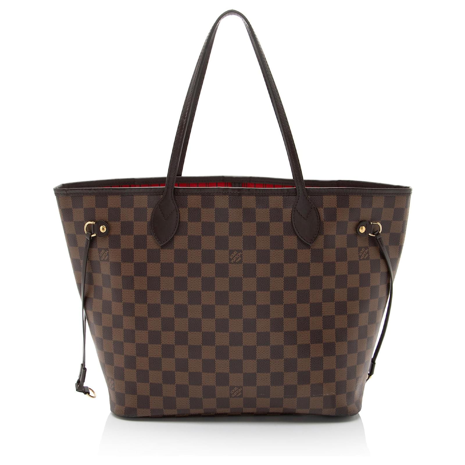 Louis Vuitton Damier Ebene Neverfull MM Tote Brown Leather  ref.2323743