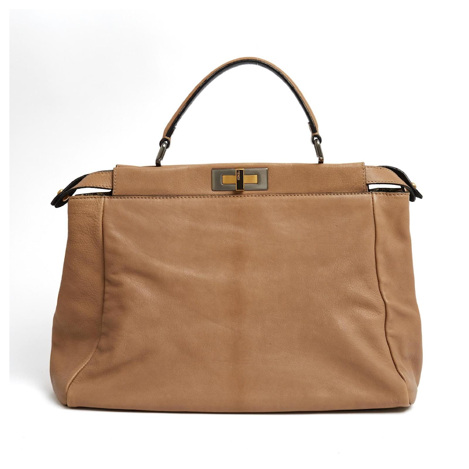 Fendi Beige Black Medium Peekaboo Medium Leather and Natural Snake Hand Bag  ref.2322674