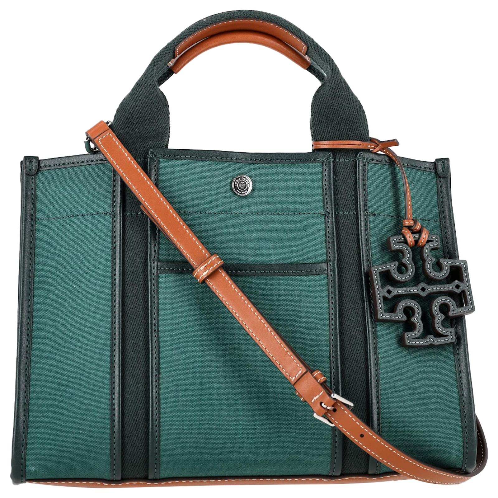  Tory Burch Small Twill Tory Tote Bag in Green Canvas Olive green Cloth  ref.2323654