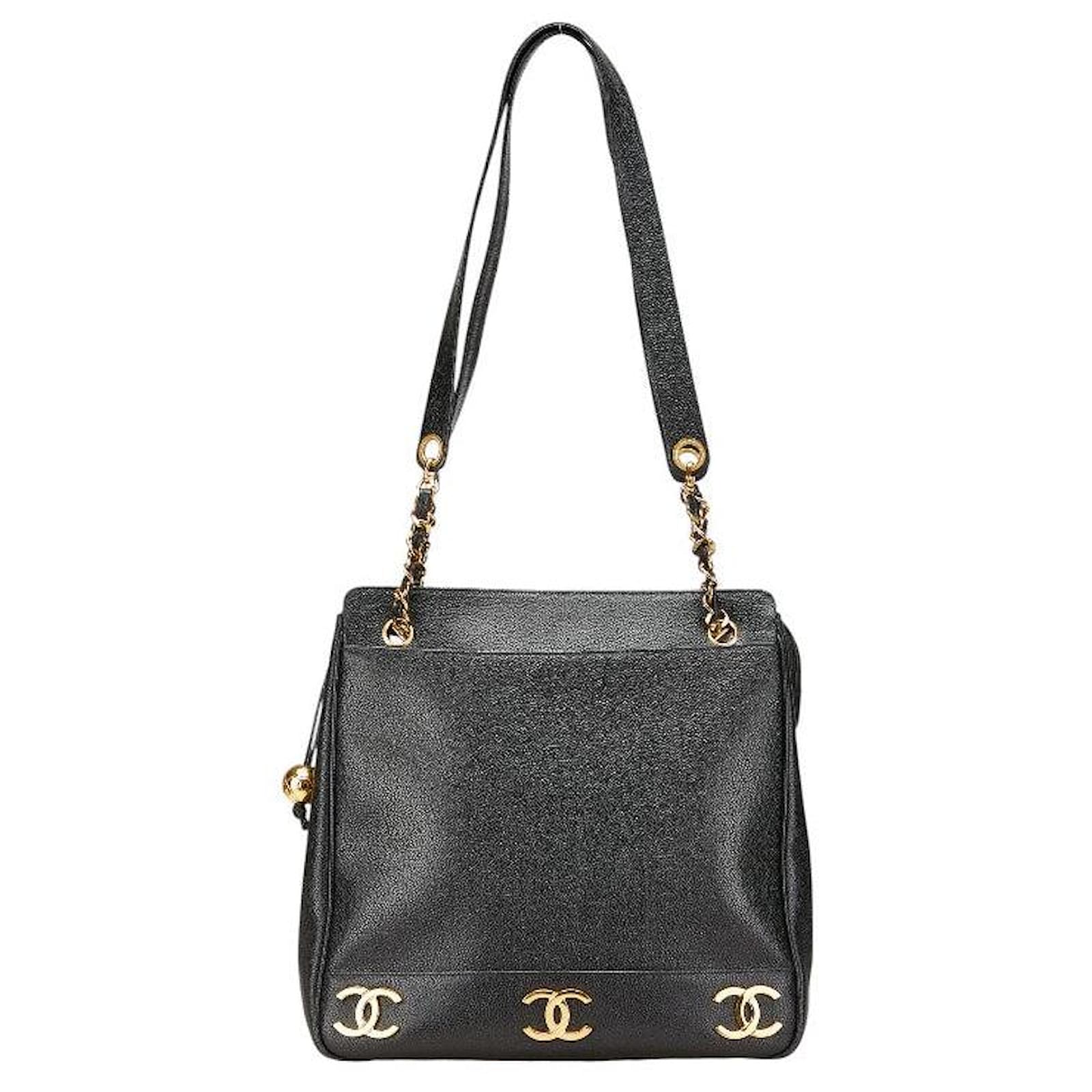 Chanel Triple Coco Mark Caviar Skin Shoulder Bag Black Leather  ref.2323561