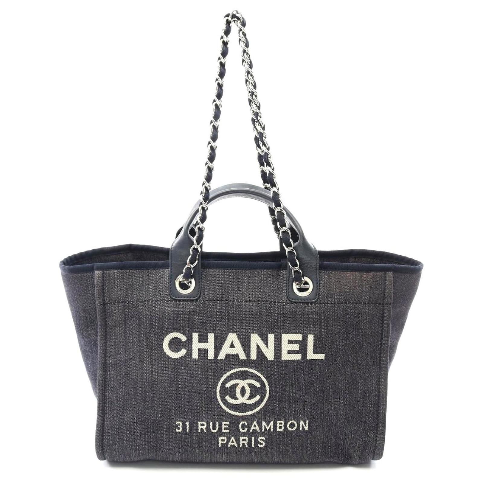 Chanel Deauville Tote Bag Denim Leather Blue  ref.2323542