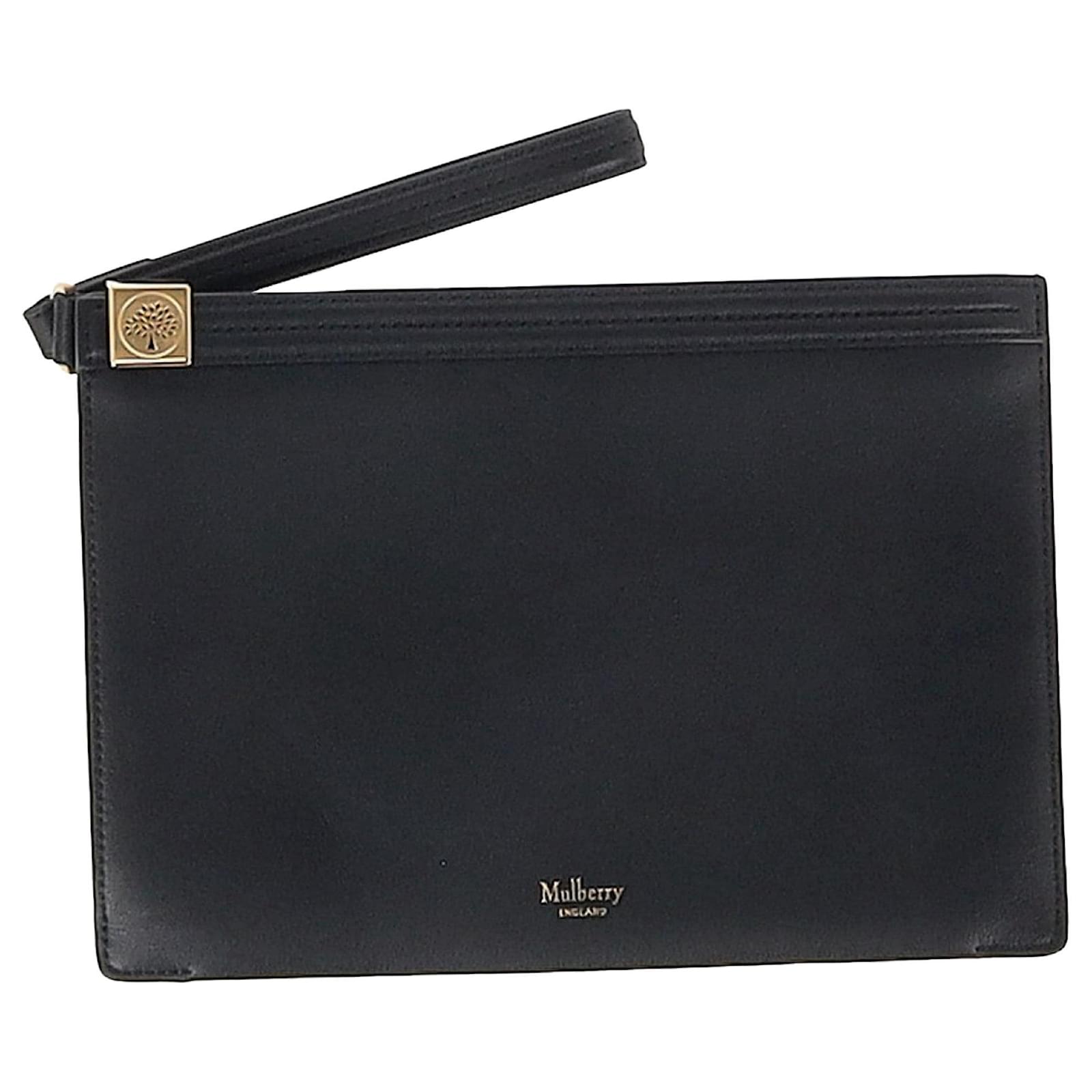  Mulberry Tree Logo Zipped Clutch Bag in Black Leather  ref.2323406