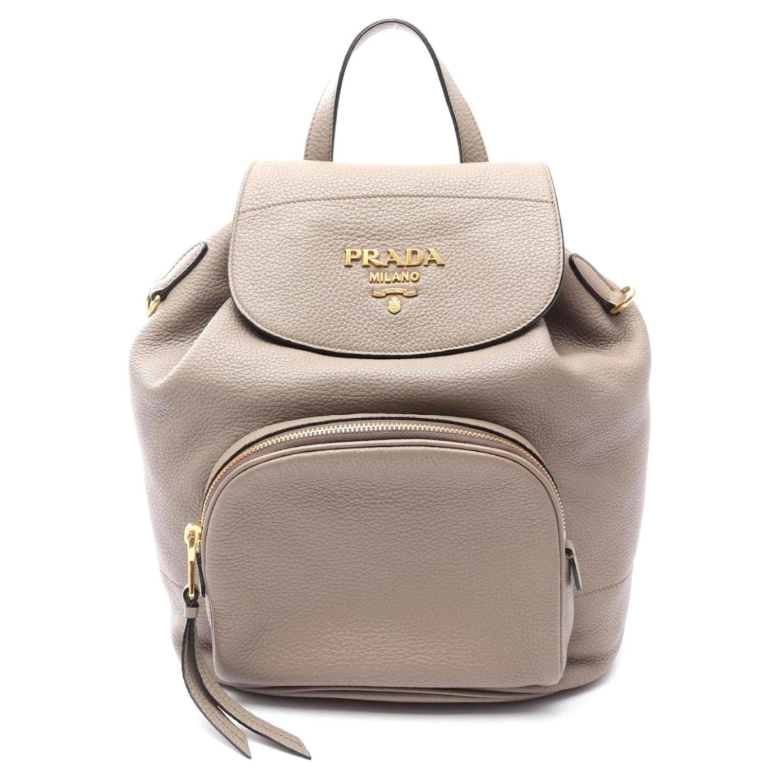 Prada VIT DAINO Leather Backpack Brown Beige Pony-style calfskin  ref.2323382
