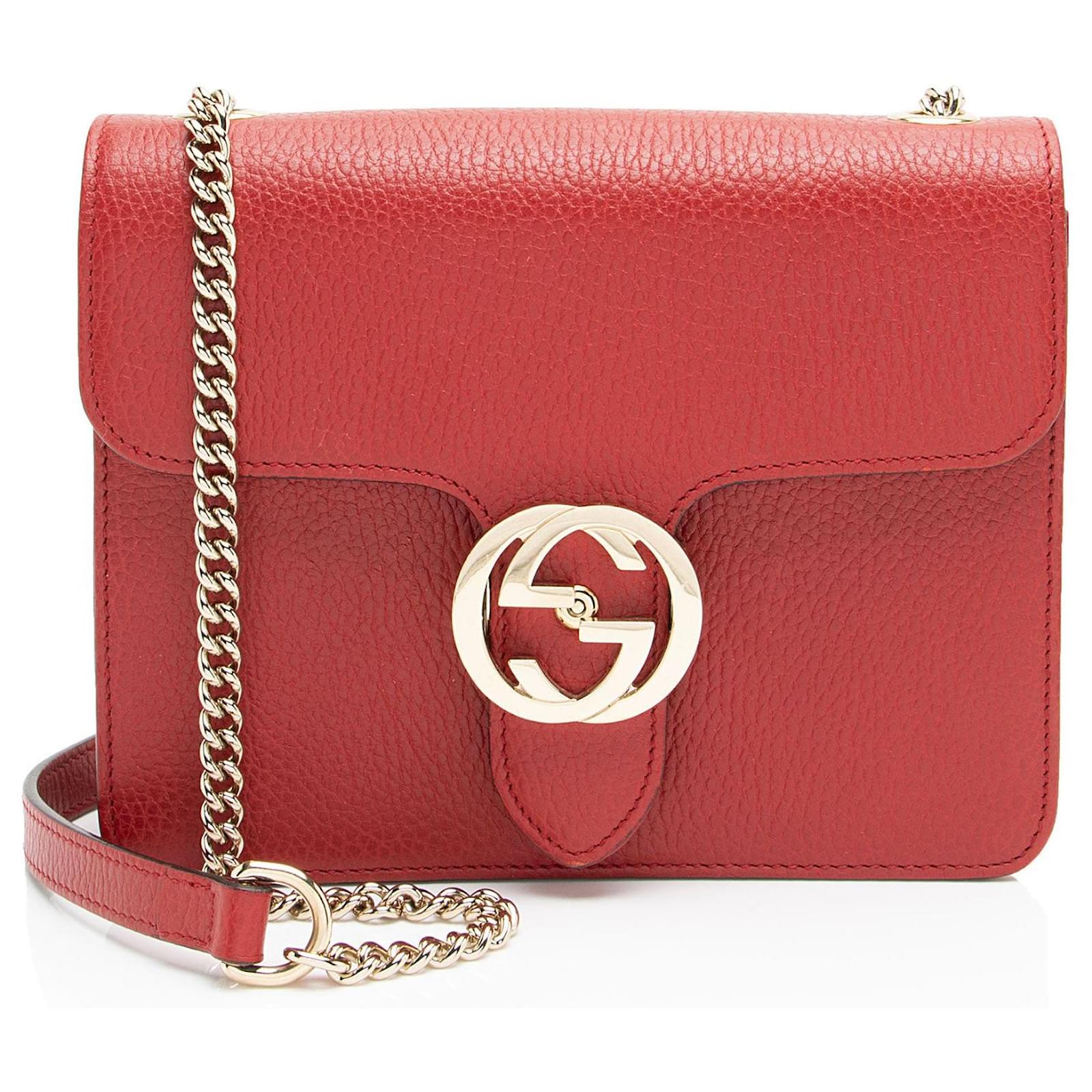 Gucci Grained Calfskin Interlocking G Small Shoulder Bag Red Leather Pony-style calfskin  ref.2323370