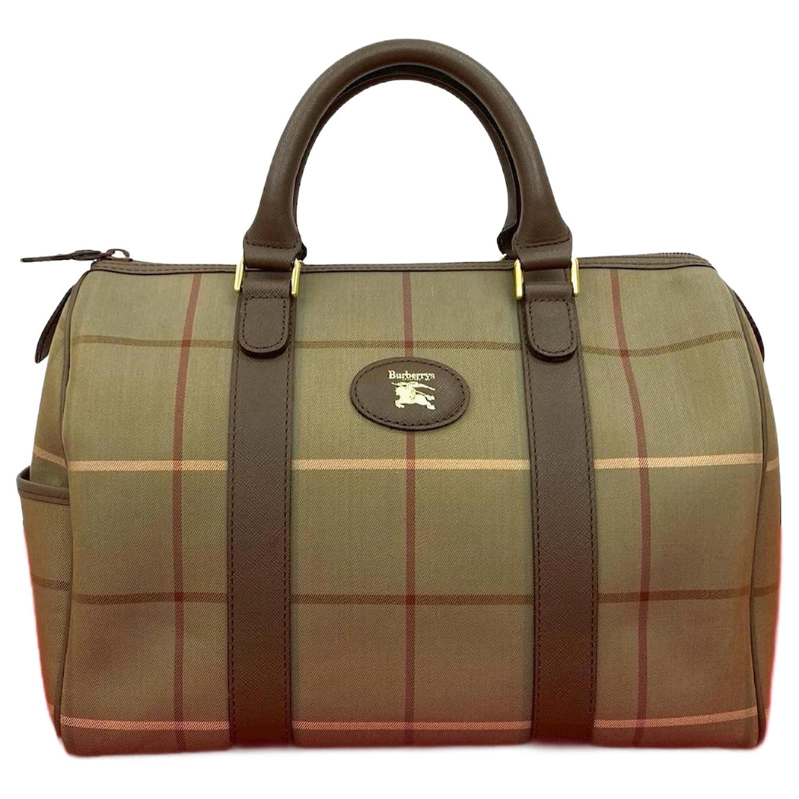Burberrys Shadow Horse Logo Nova Check Canvas Leather Handbag Metallic Bronze Cloth  ref.2323366
