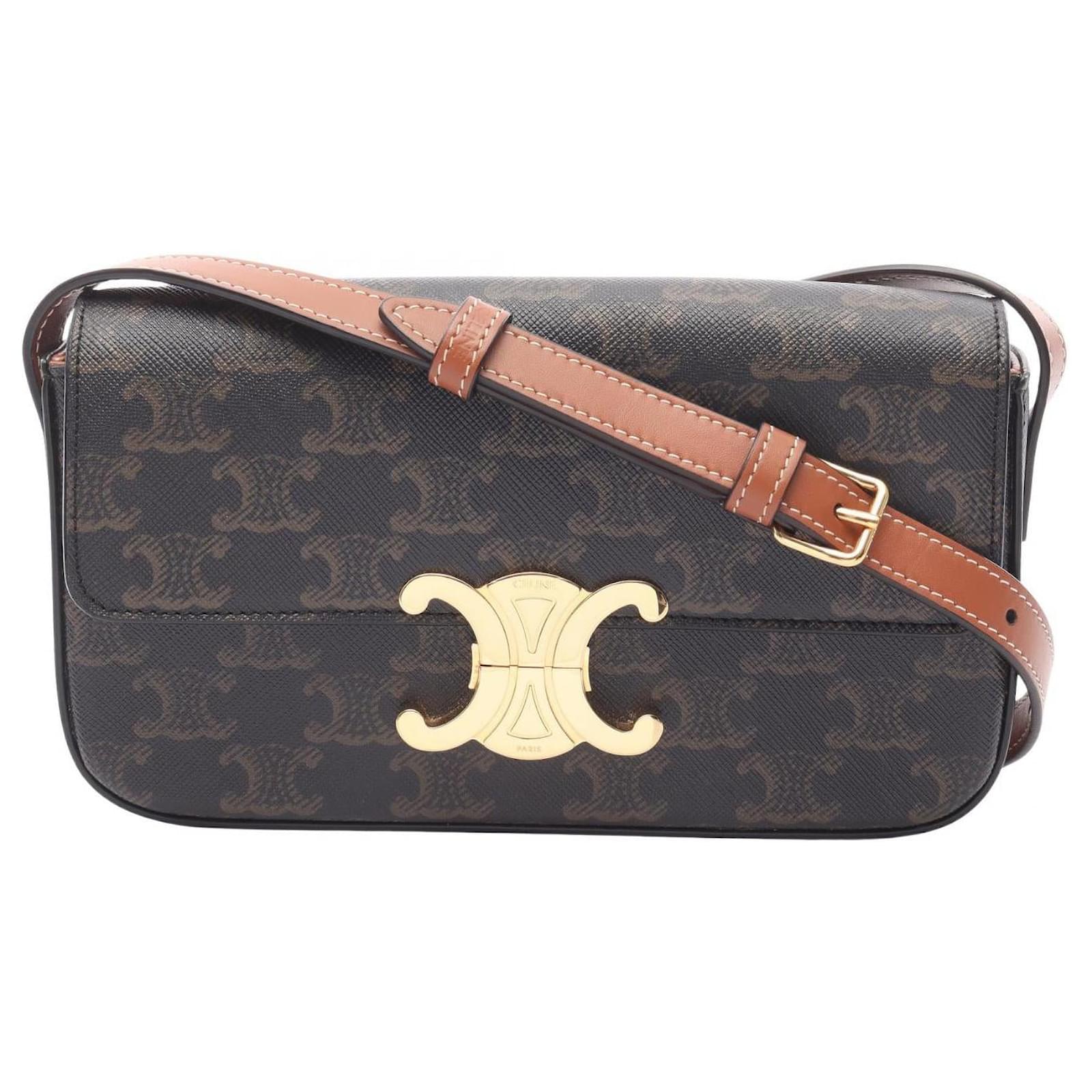 Céline Celine Claude Triomphe Coated Canvas Leather Shoulder Bag Brown Cloth  ref.2323365
