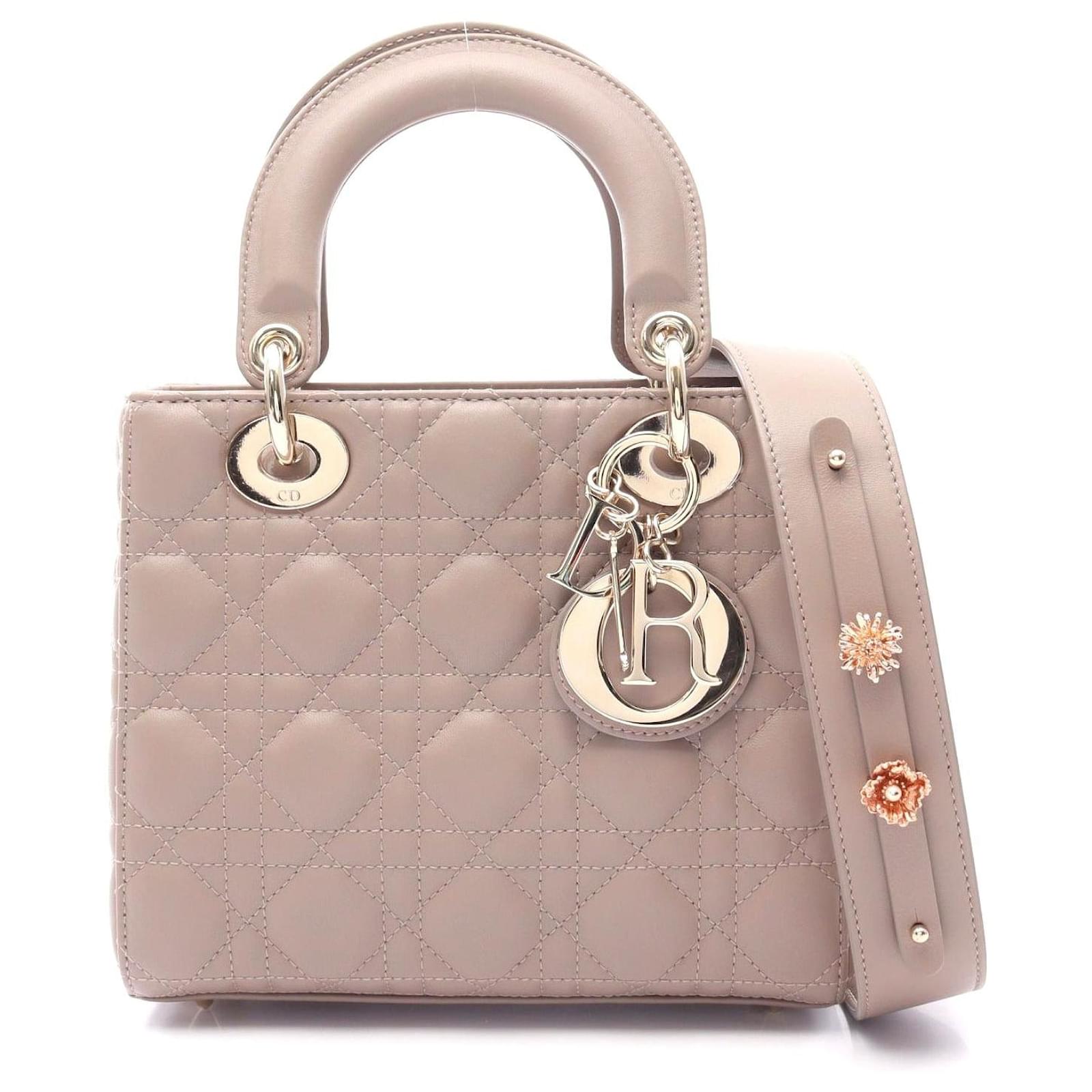 Dior Lady Dior Small Cannage Leather Handbag Brown Beige Pony-style calfskin  ref.2323237