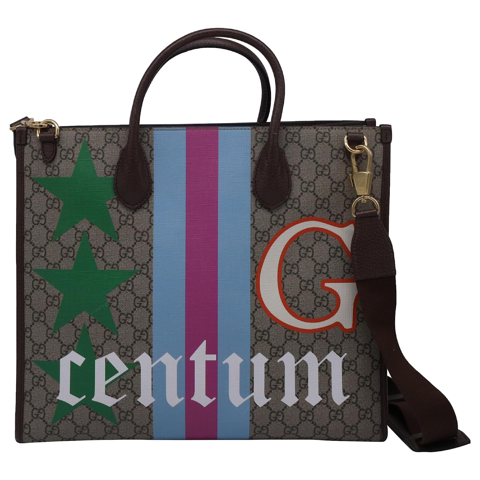  Gucci Medium GG Supreme Centum Printed Tote Bag in Multicolor Canvas Brown Red Leather  ref.2323214