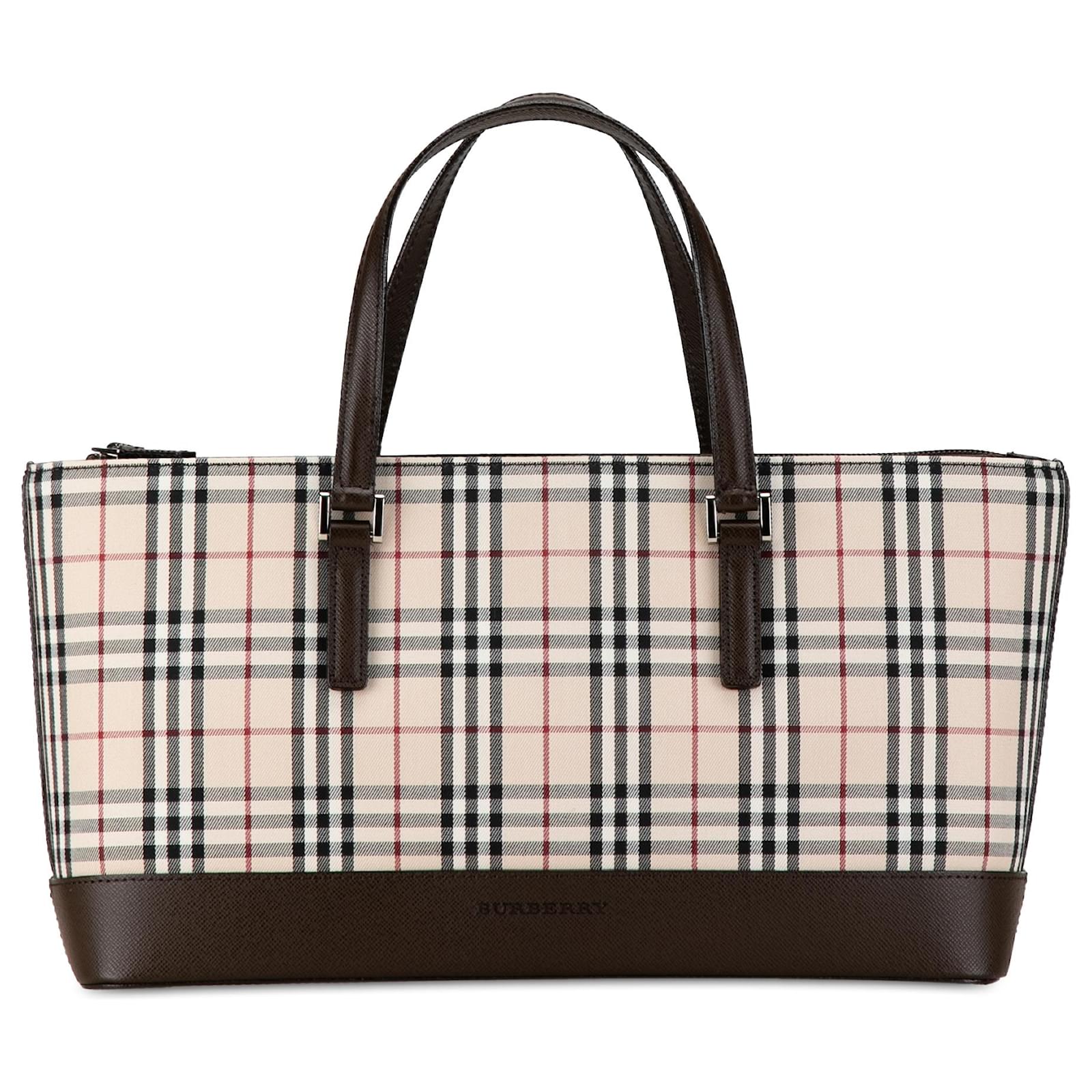 Burberry Brown House Check Canvas Handbag Beige Pony-style calfskin Cloth  ref.1496649