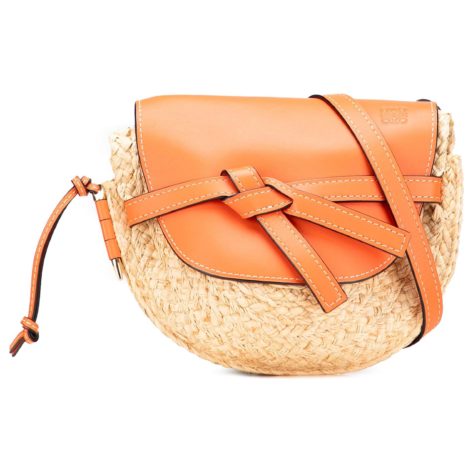 LOEWE Brown Medium Raffia Gate Crossbody Beige  ref.2320631