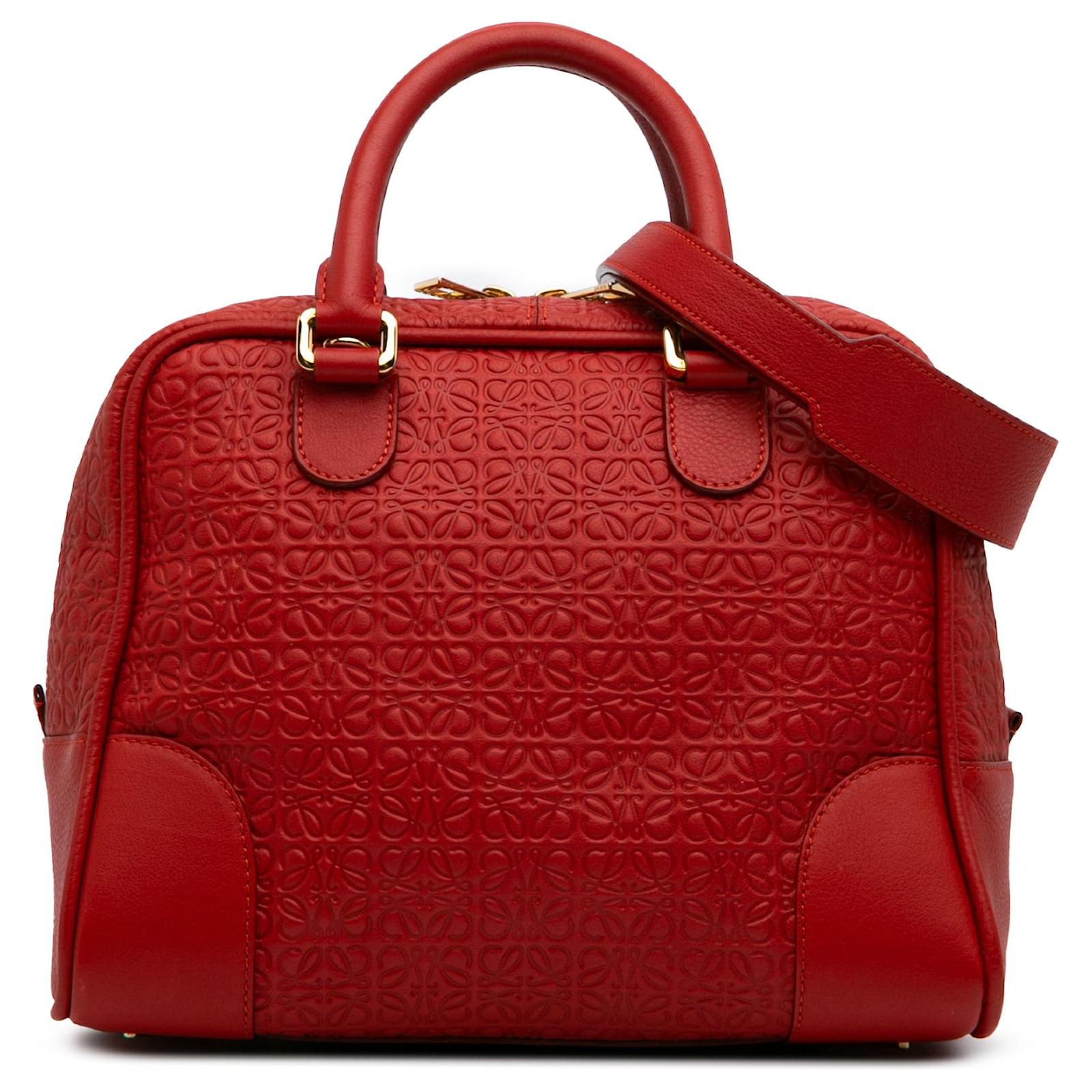 LOEWE Red Anagram Embossed Leather Amazona 75 Pony-style calfskin  ref.2320610