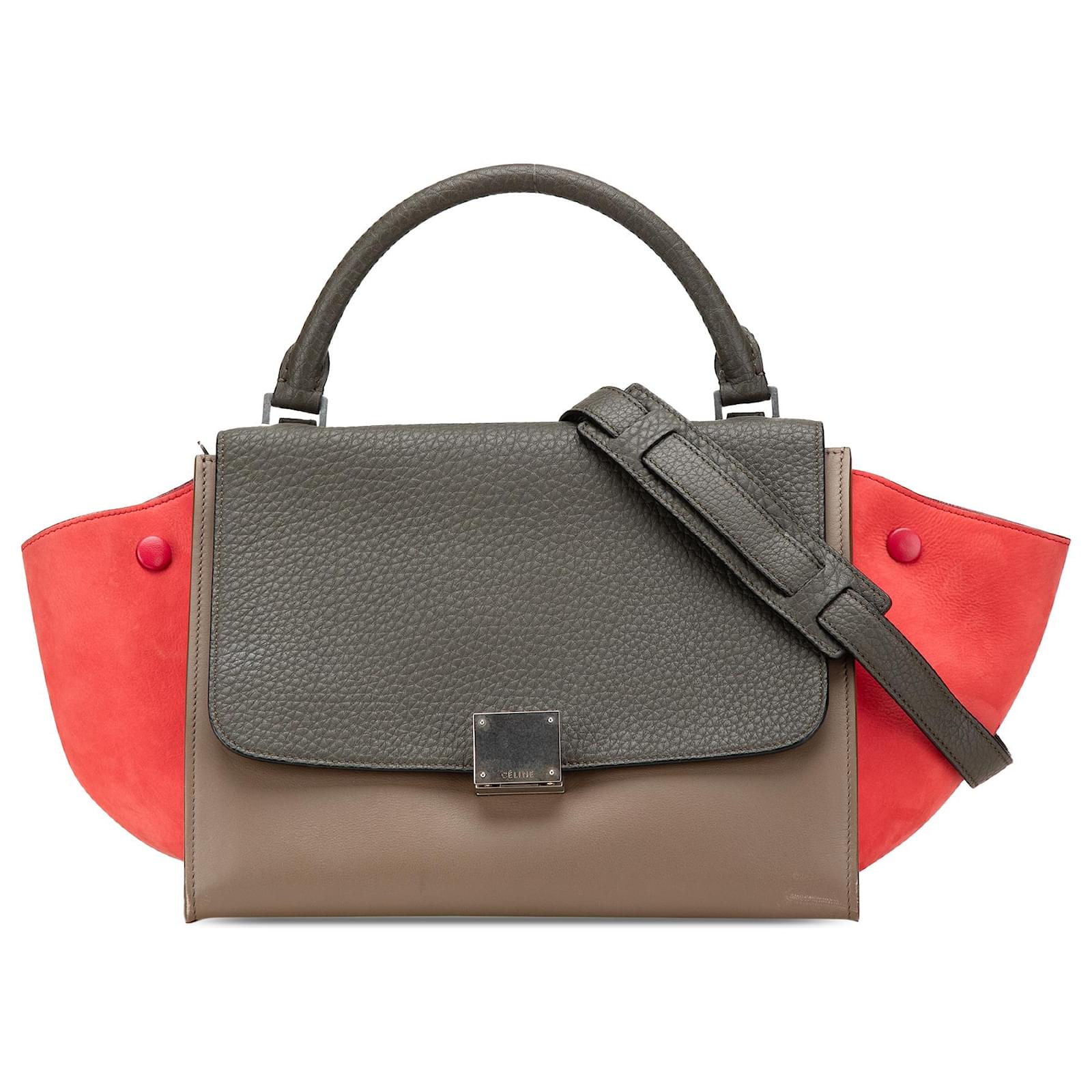 Céline Celine Brown Small Tricolor Leather Trapeze Satchel Taupe Pony-style calfskin  ref.2320602