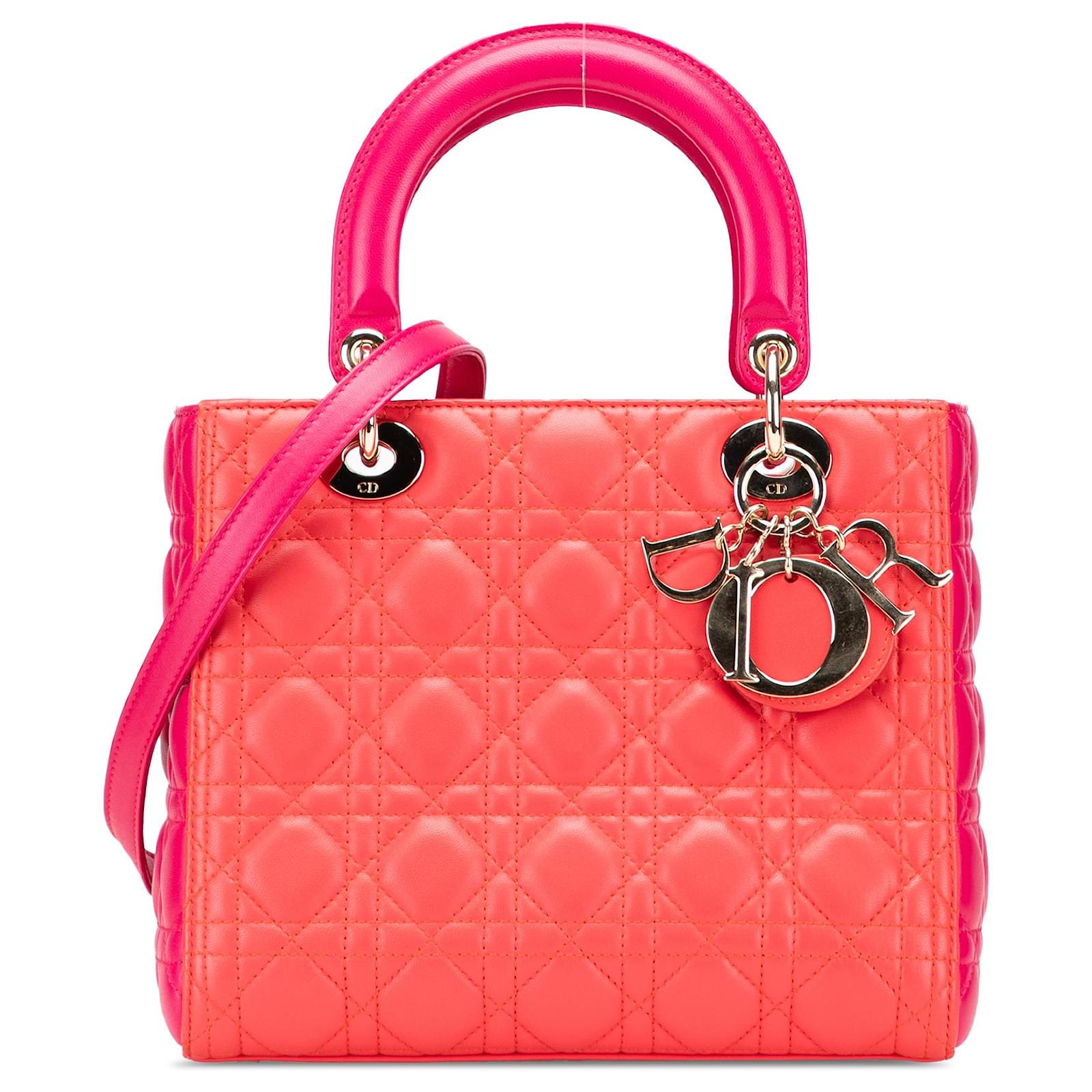 Dior Red Medium Bicolor Lambskin Cannage Lady Dior Leather  ref.2320600