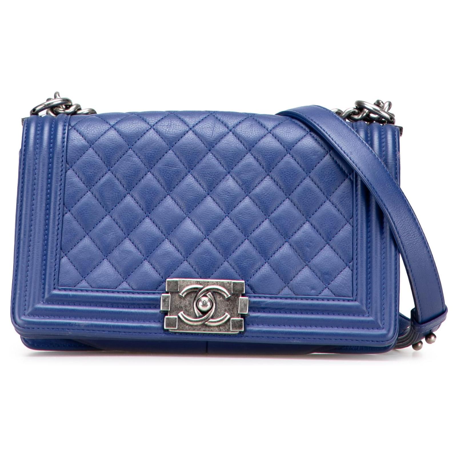 Chanel Blue Old Medium Quilted Lambskin Boy Flap Leather  ref.2320576