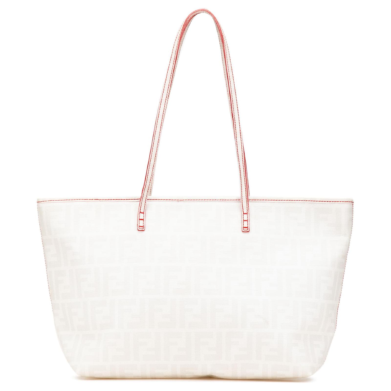 Fendi White Small Zucca Coated Canvas Roll Tote Cloth Cloth  ref.2320536