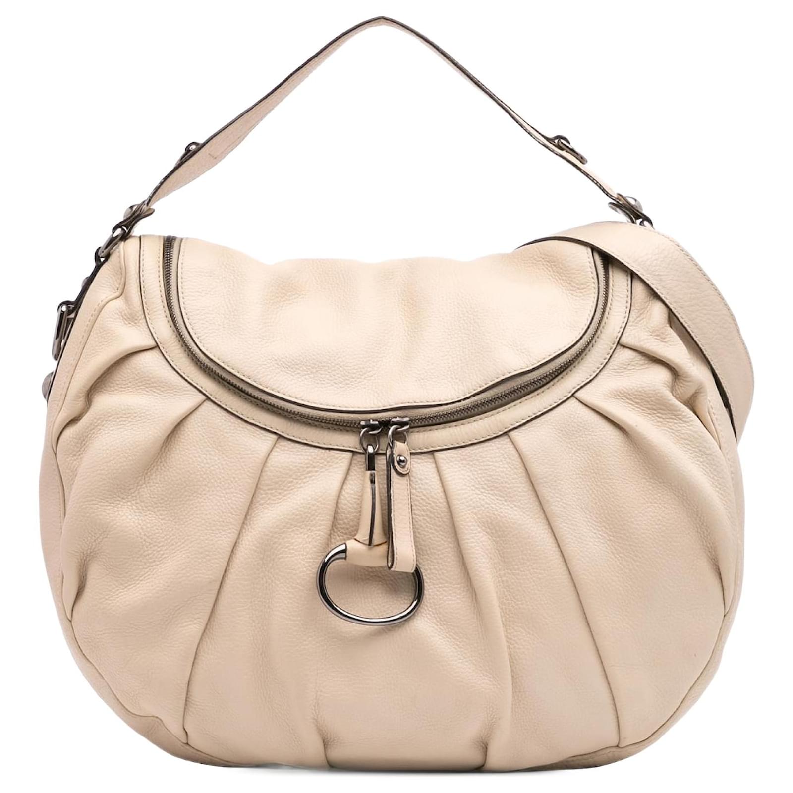 Gucci White Medium Pebbled Calfskin Icon Bit Satchel Cream Leather Pony-style calfskin  ref.2320526