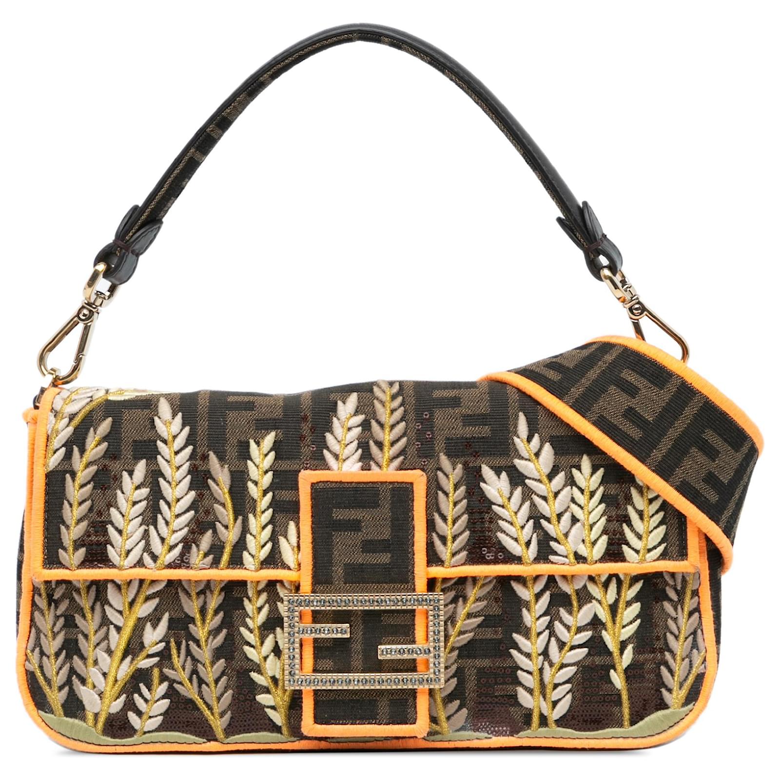 Fendi Brown Zucca Embroidered Canvas Baguette Satchel Cloth Cloth  ref.2320546