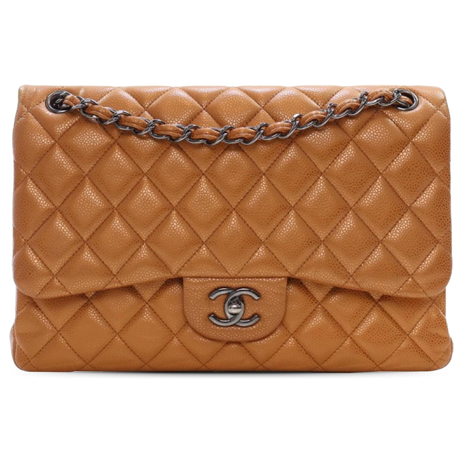 Chanel Brown Jumbo Classic Iridescent Caviar Double Flap Bronze Leather  ref.2320545
