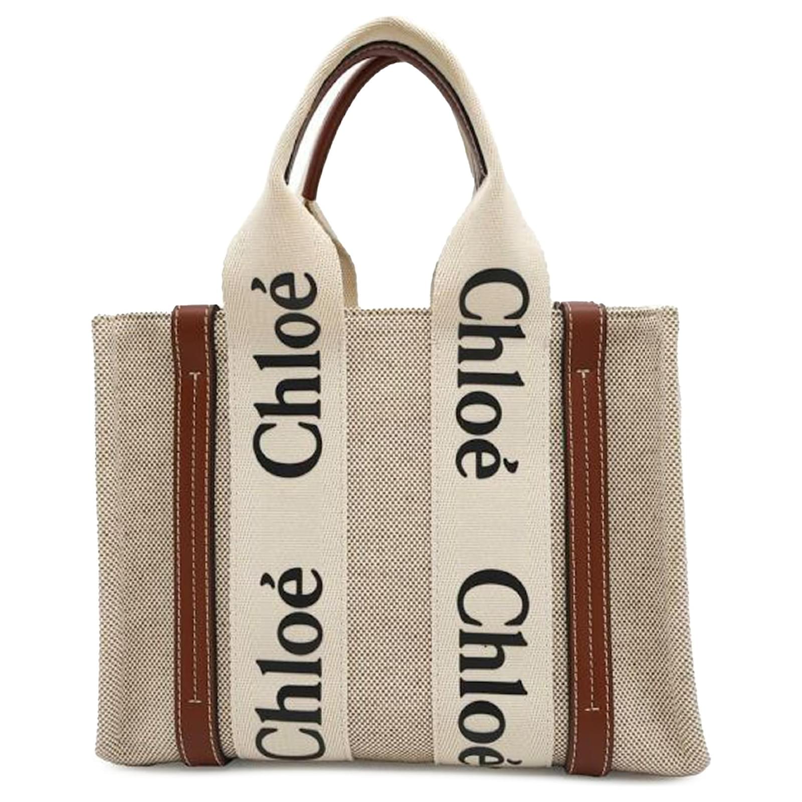 Chloé Brown Small Canvas Woody Tote Beige Pony-style calfskin Cloth  ref.2320498