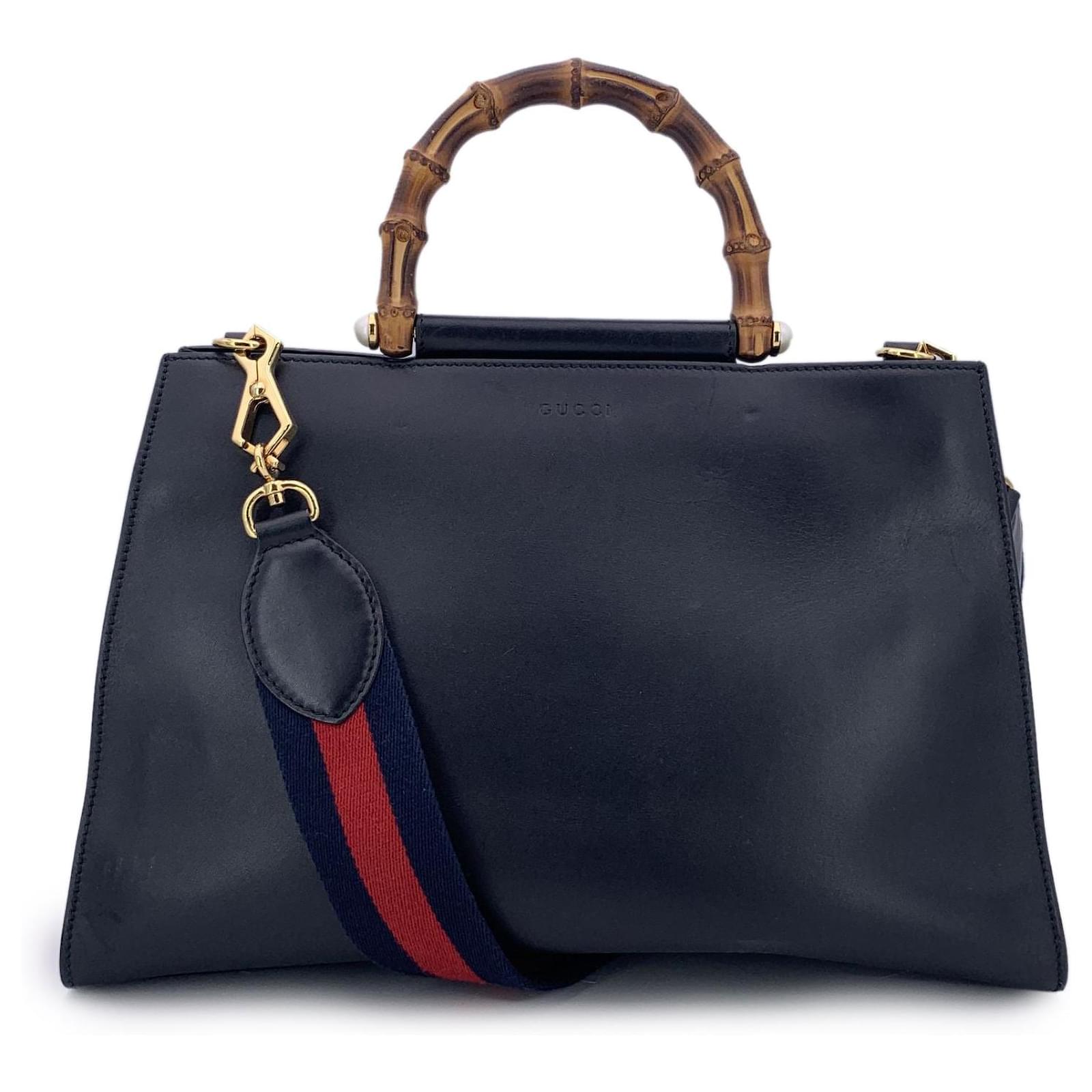 Gucci Black Leather Nymphaea Tote Bag Bamboo Handle with Strap  ref.2320462
