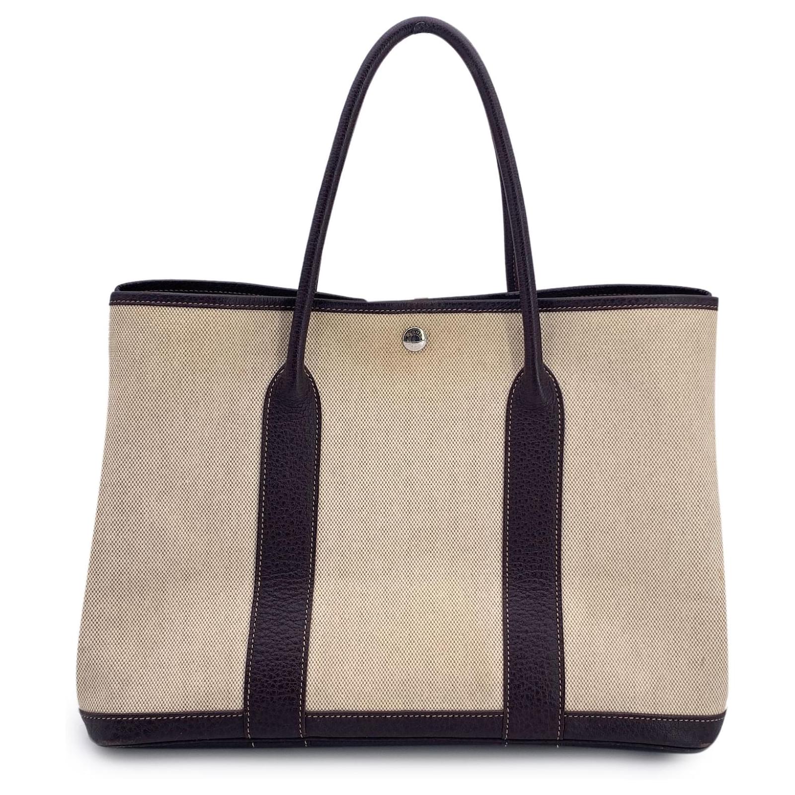Hermès Hermes Paris Beige and Black Canvas Garden Party 36 Tote Bag Cloth  ref.2320461