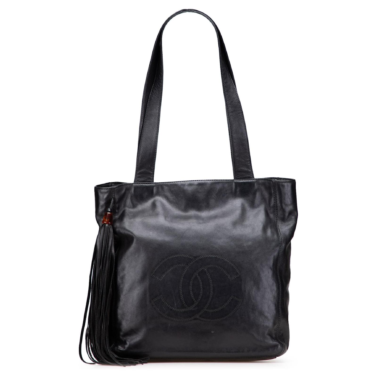 Chanel Black CC Lambskin Tassel Tote Leather  ref.2320484