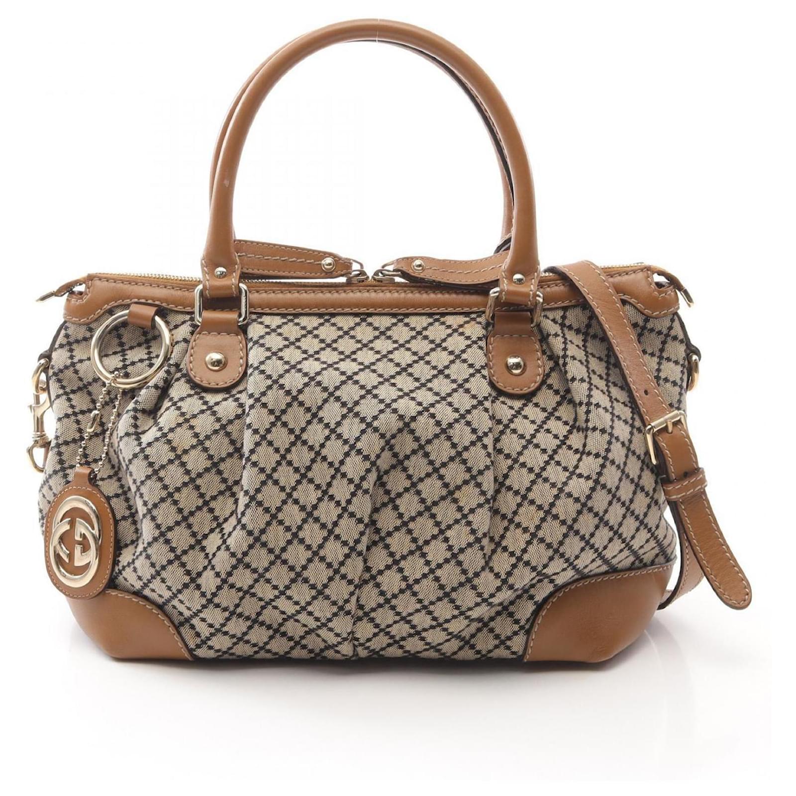 Gucci Sukey Diamante Handbag Brown Black Beige Cloth  ref.2320455