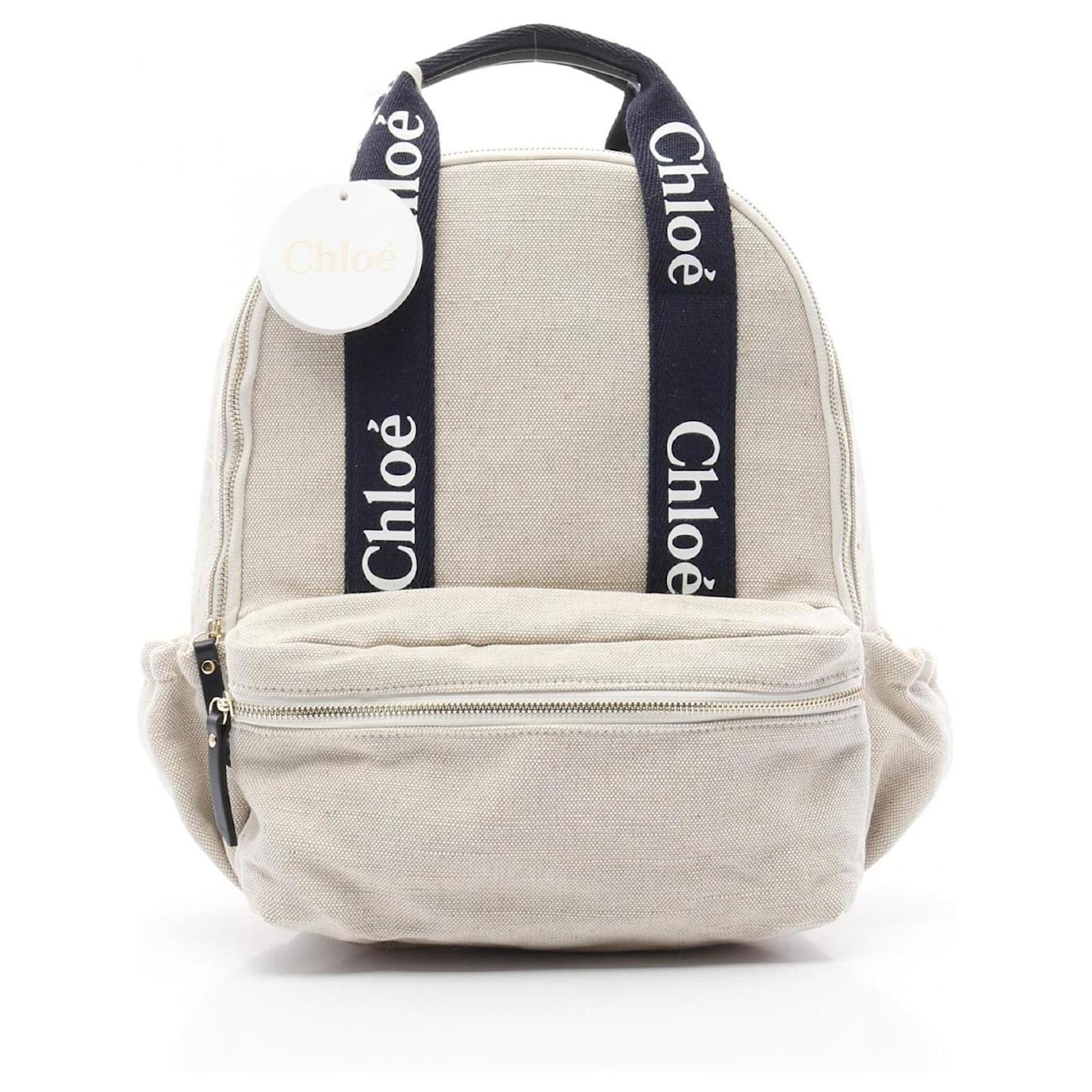 Chloé Canvas and Leather Backpack Beige Navy blue Cloth  ref.2320415