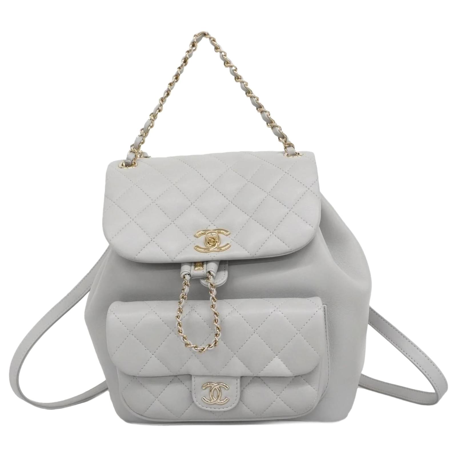 Chanel Light Gray Lambskin Backpack Grey Leather  ref.2253405