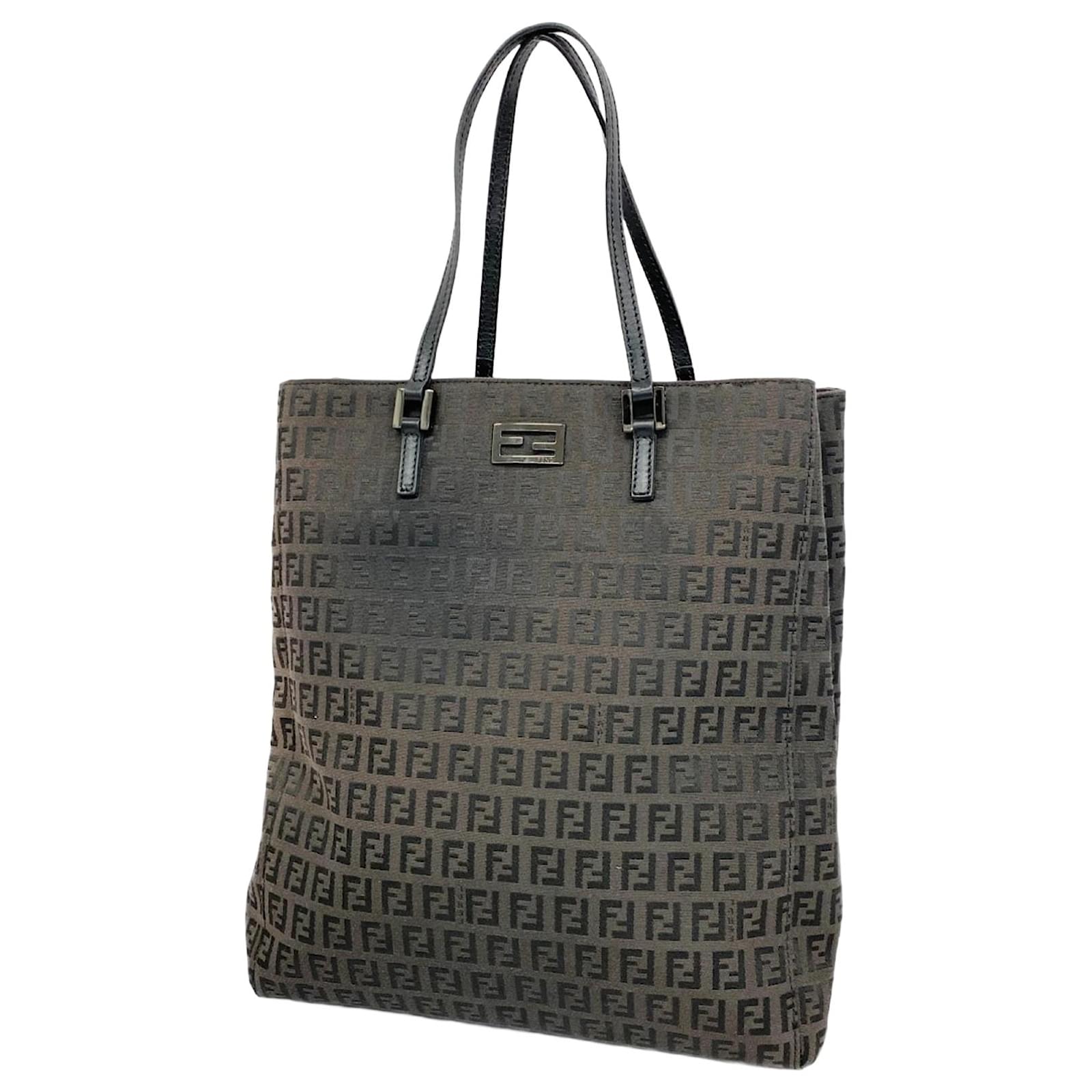 Fendi Tote Bag Zucchino Nylon Canvas Brown Black Cloth  ref.2269093
