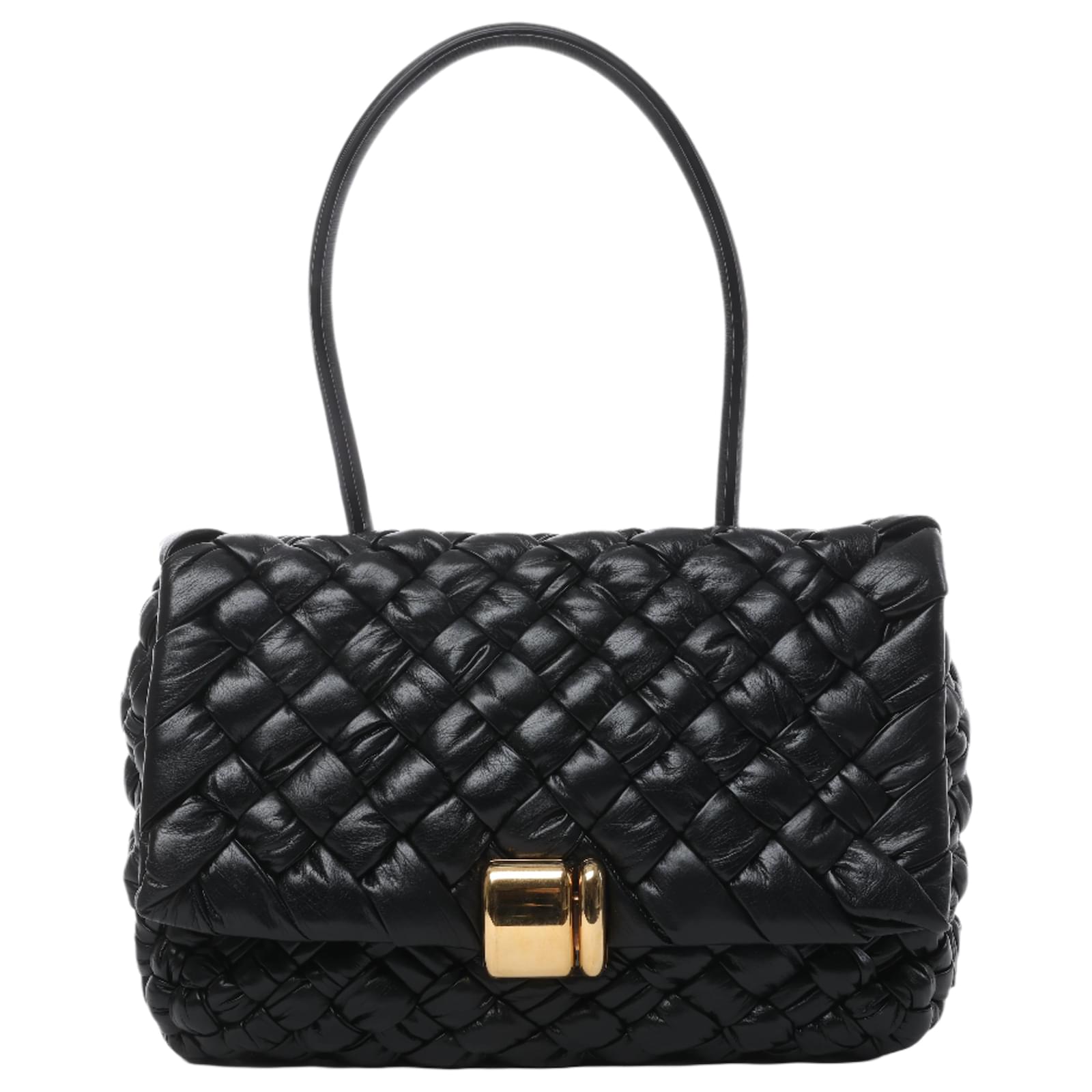 Bottega Veneta Leather Woven Rumple Desiree Shoulder Bag in Black  ref.2320231