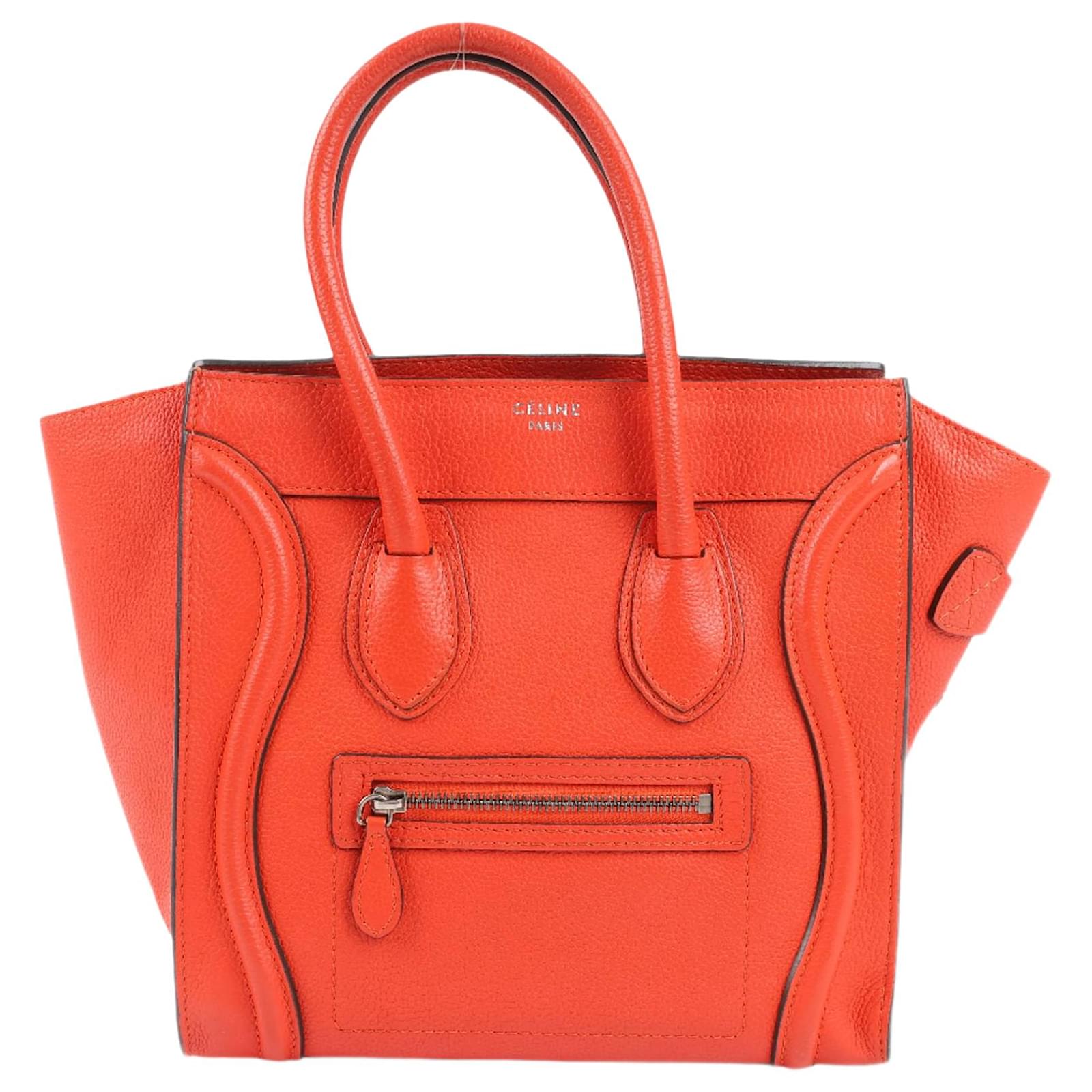 Céline Celine Luggage Micro Leather Handbag in Red  ref.2320213