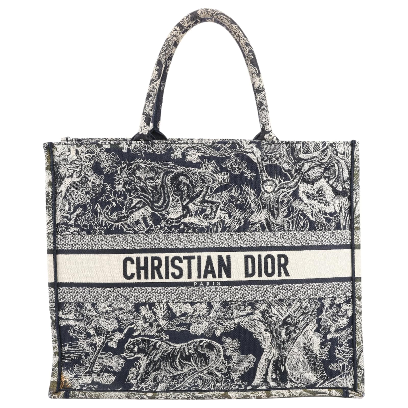 Christian Dior Toile Doo JUY Embroidery Book Large Canvas Tote Bag in Navy Blue Cloth  ref.2320210