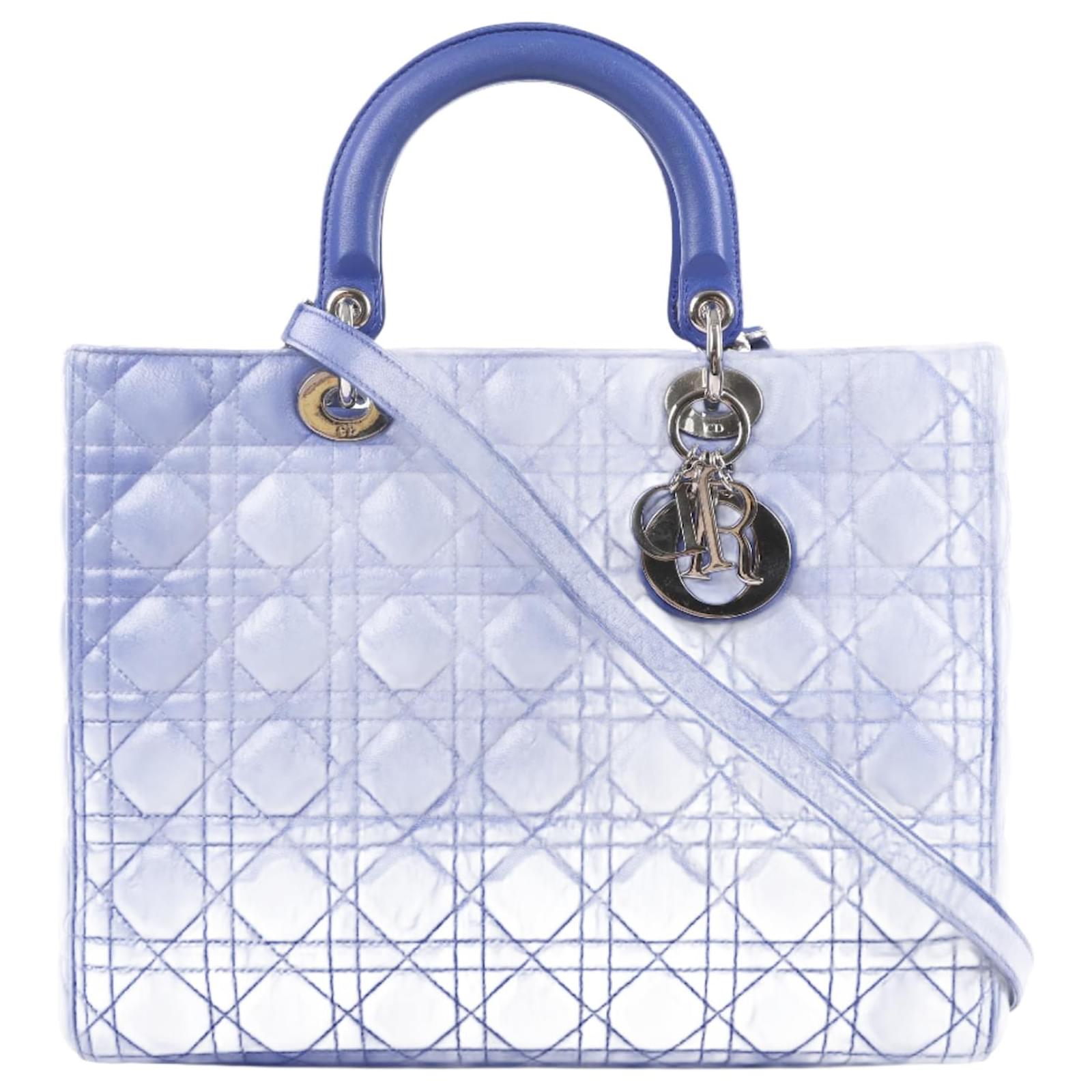 Christian Dior Lady Dior Leather Cannage Large Handbag in Blue Denim  ref.2320194