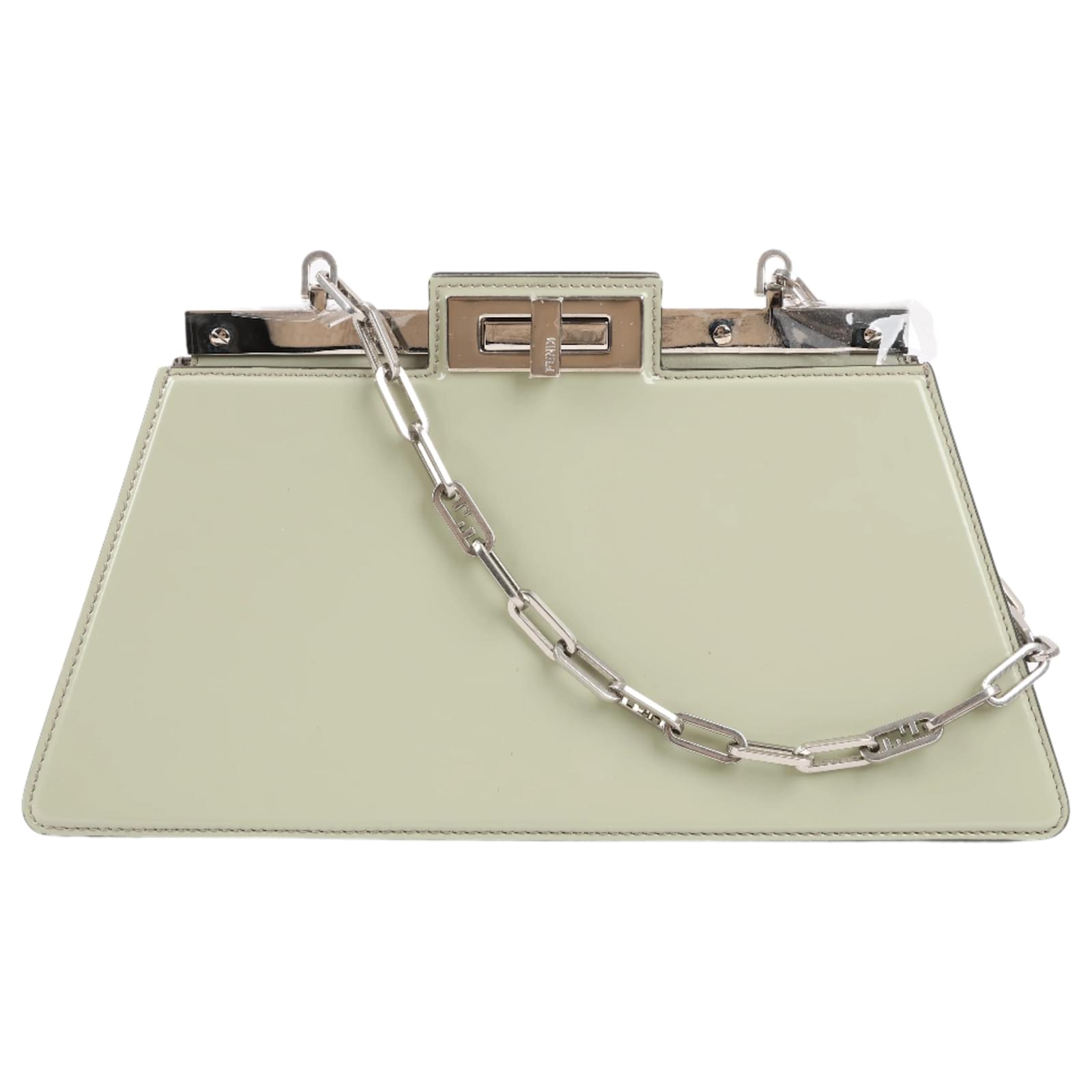 Fendi Peekaboo Cuts Patent Leather Chain Shoulder Bag in Green 8BN340  ref.2320170