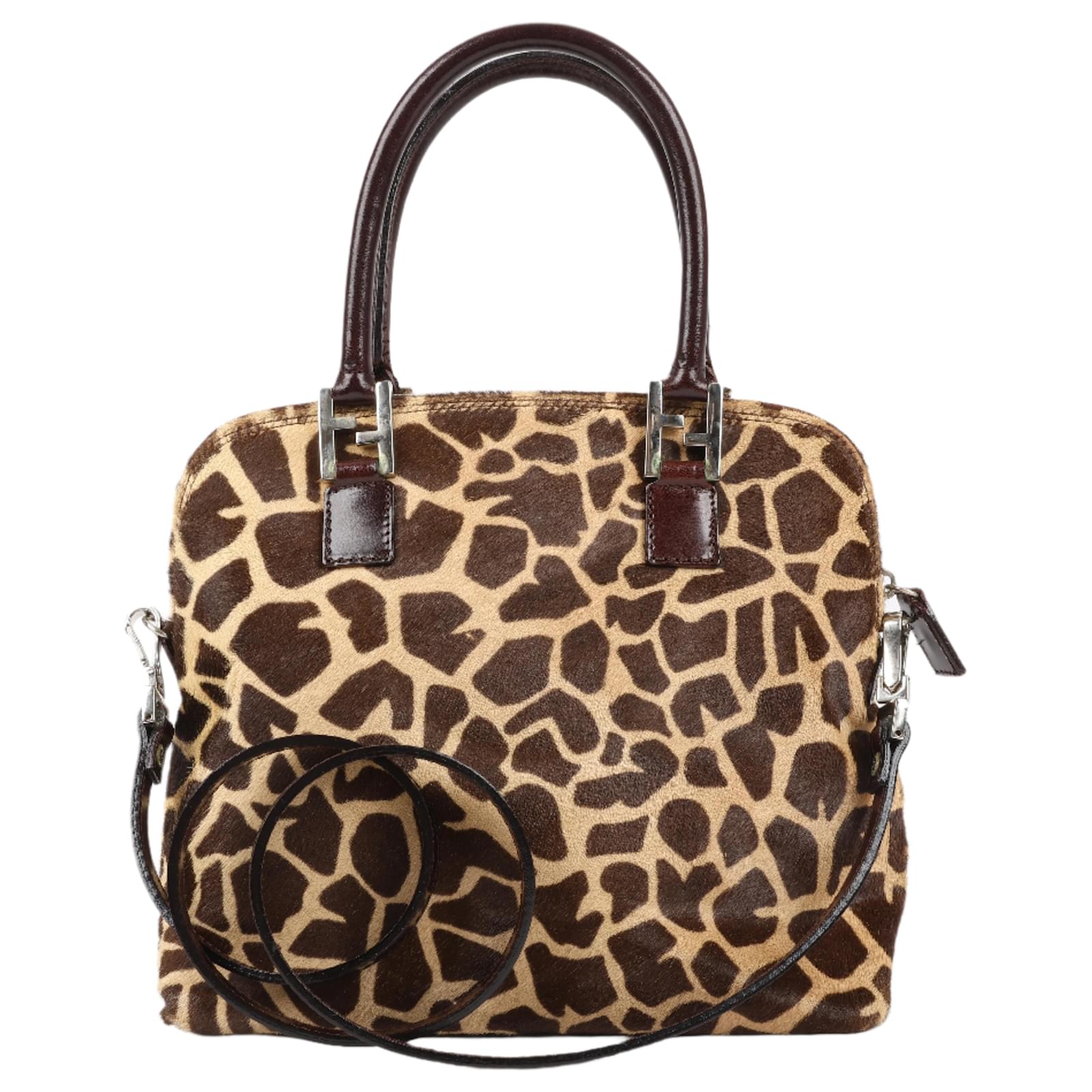 FENDI Giraffe Pony-Style Leather 2Way Handbag in Brown Pony-style calfskin  ref.2320137