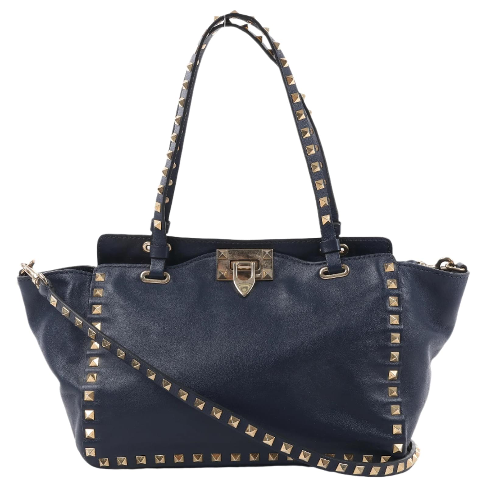 Valentino Garavani Rockstud Leather 2Way Handbag in Navy Navy blue  ref.2320118