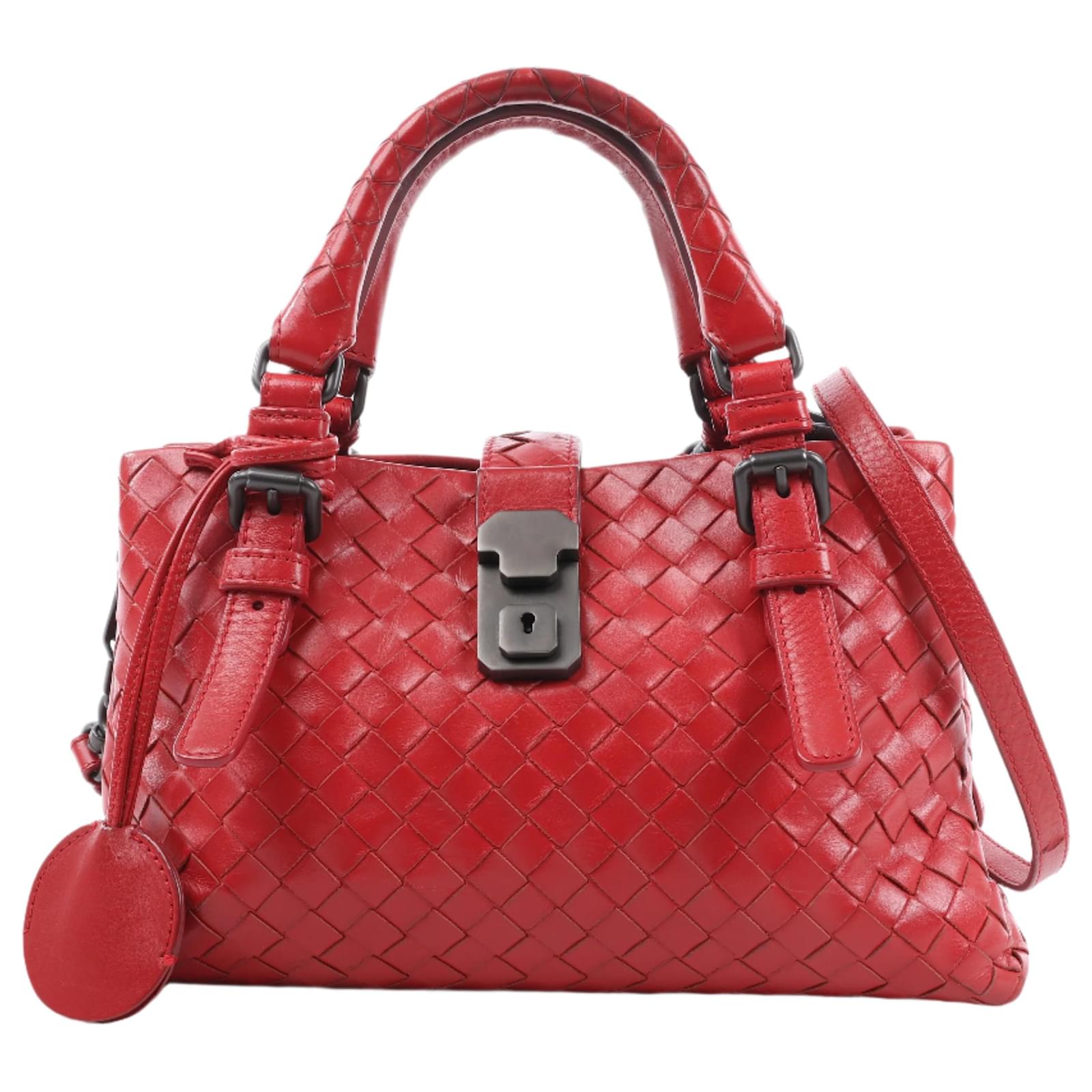 Bottega Veneta Intrecciato Roma Leather Handbag in Red Beige  ref.2320073