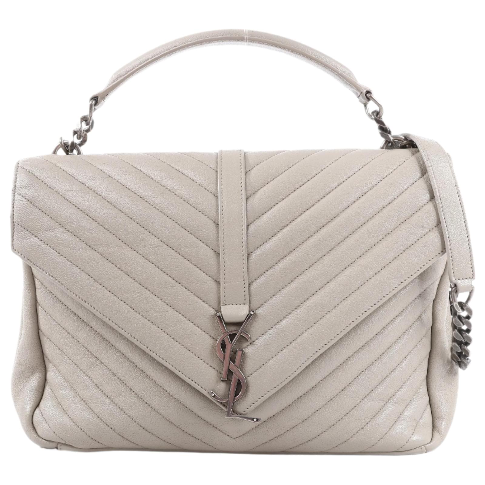 Saint Laurent Paris College Leather Chain Shoulder Bag in Gray 392738 Grey  ref.2320056