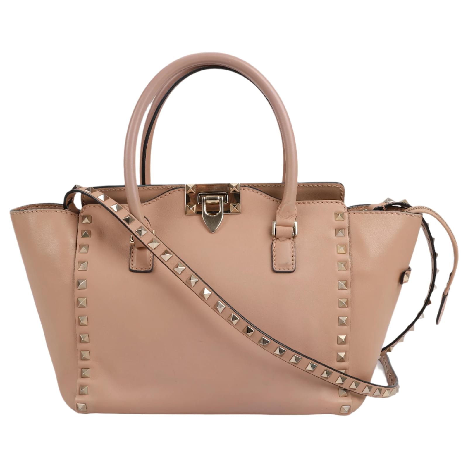 Valentino Garavani Rockstud Leather 2Way Handbag in Beige  ref.2320049