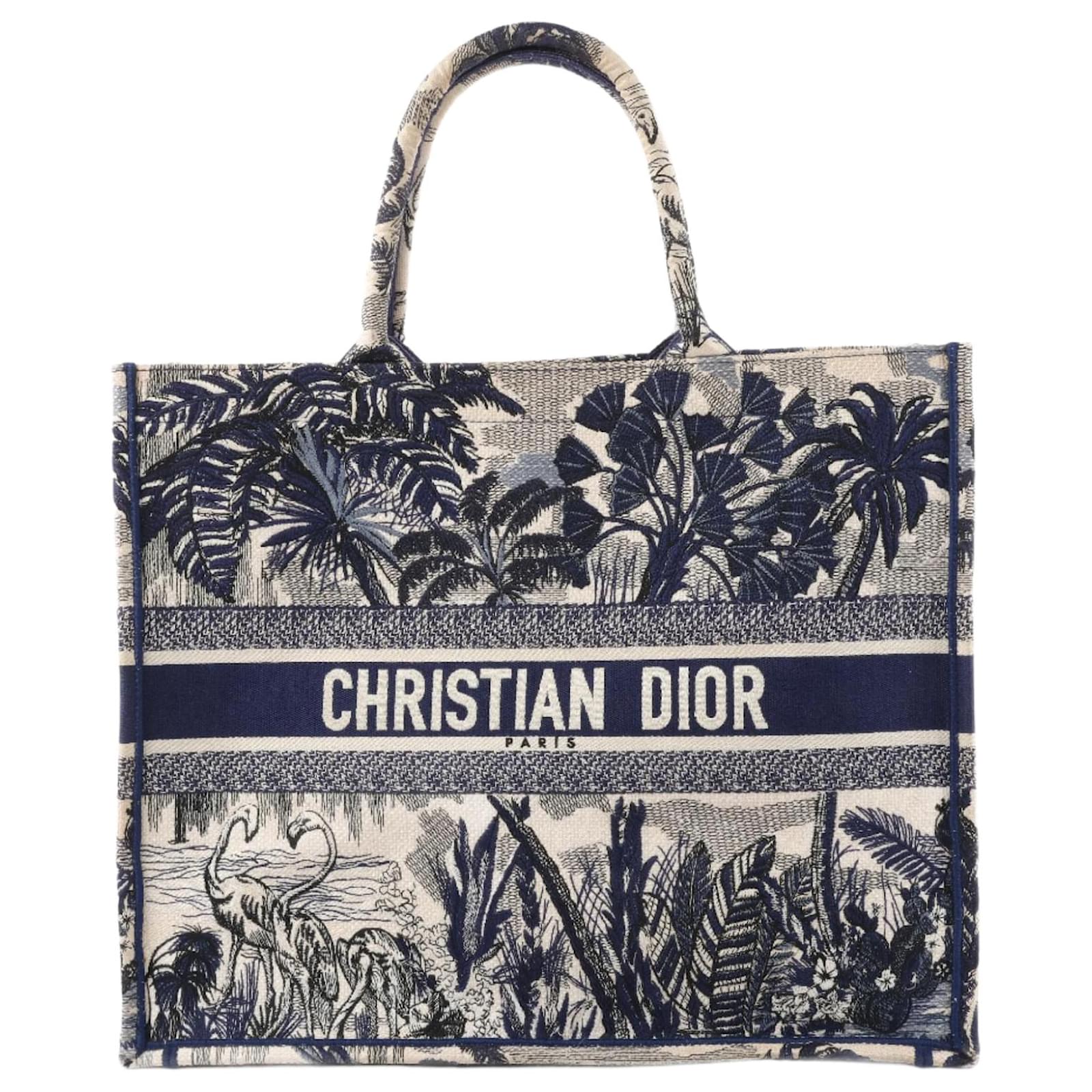 Christian Dior Book Tote Large Canvas Tote Bag in Navy Blue Cloth  ref.2320038