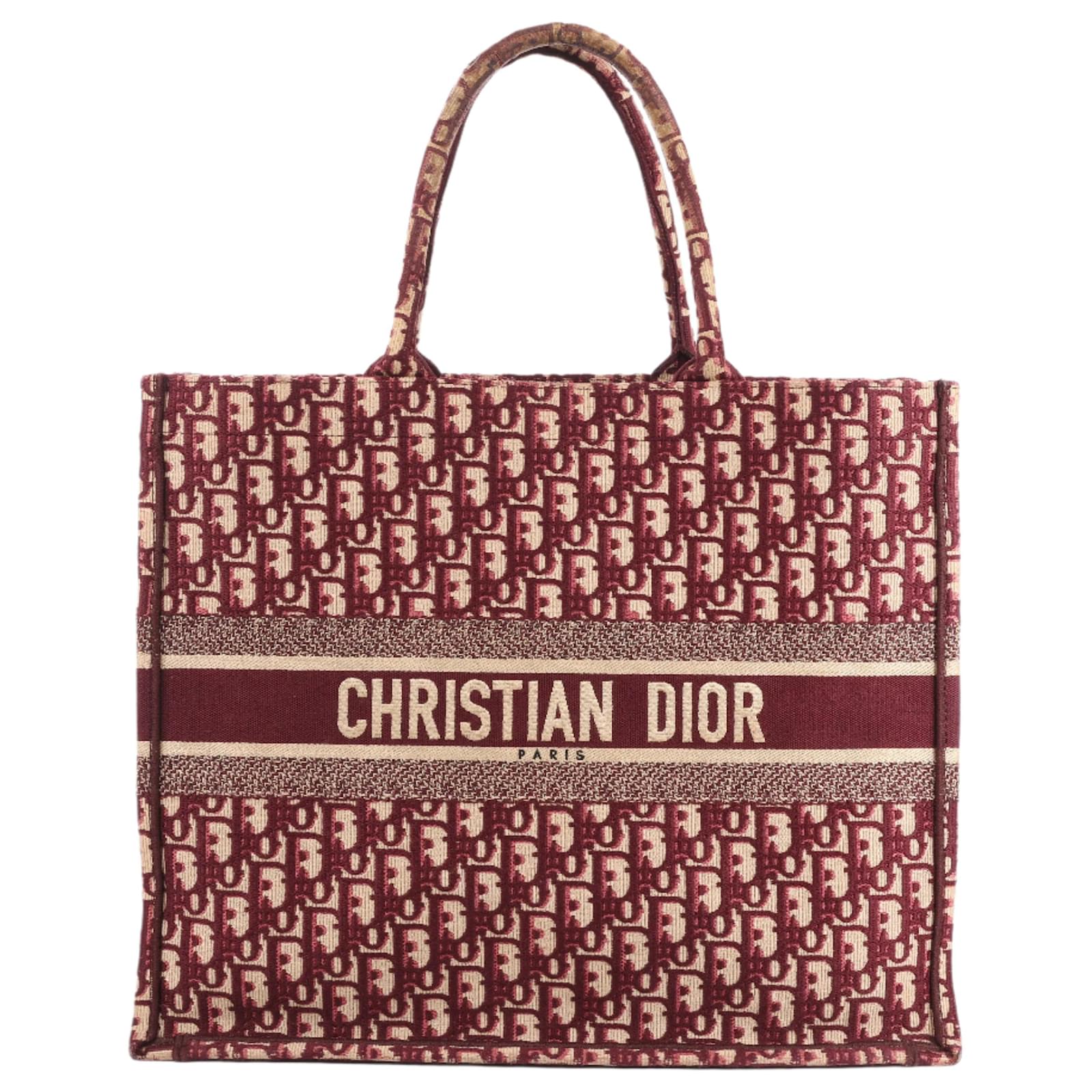 Christian Dior Book Tote Large Oblique Canvas Shoulder Bag in Burgundy Dark red Cloth  ref.2320024
