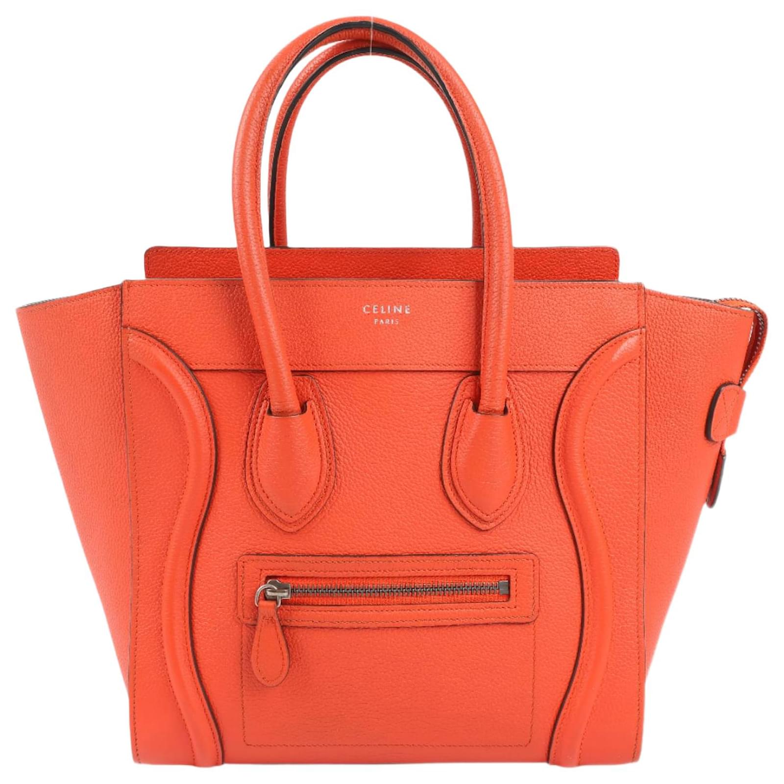Céline Celine Luggage Micro Leather Handbag in Orange  ref.2319989