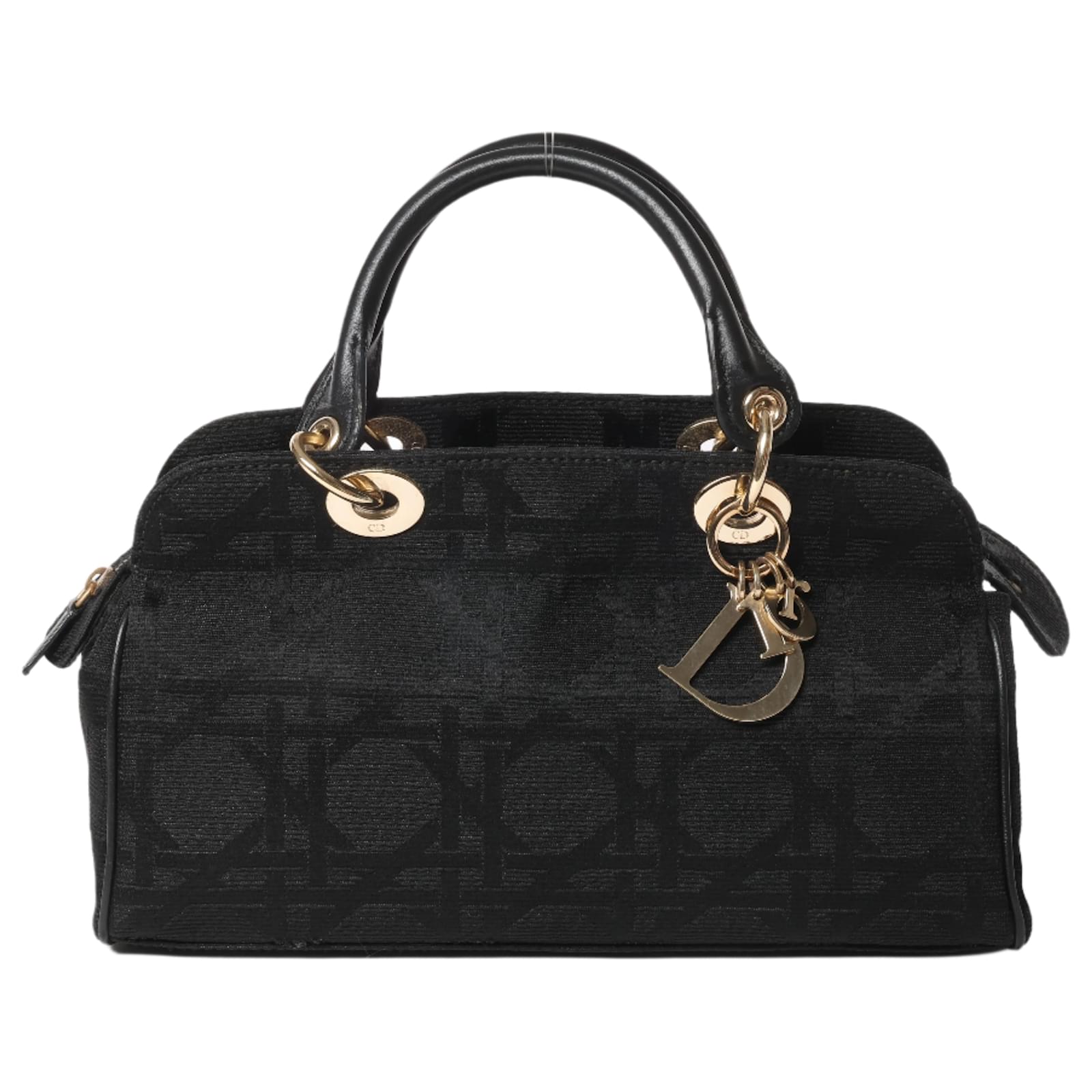 Christian Dior Macros Cannage Coating Canvas Handbag in Black Leather  ref.2319957