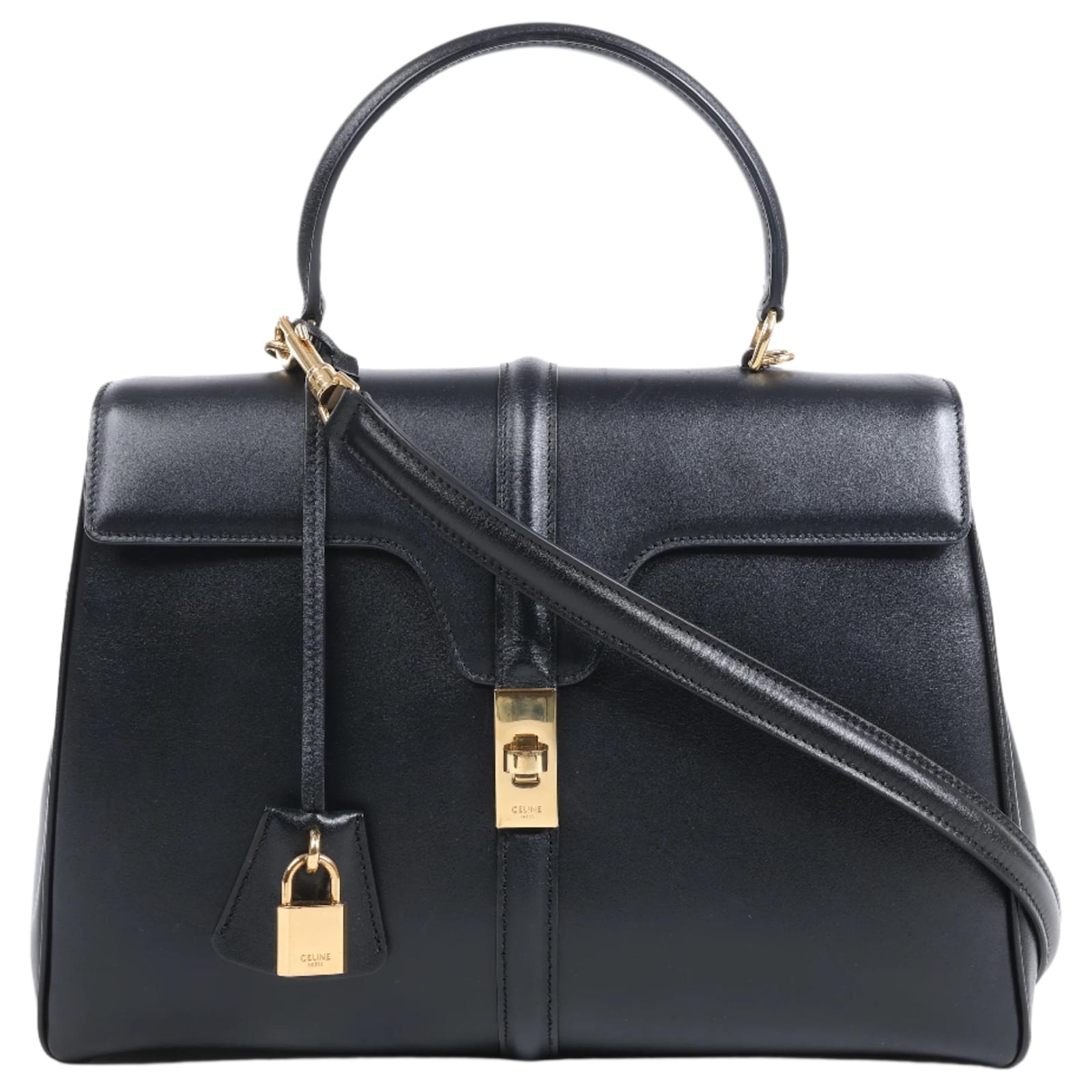 Céline Celine Sac 16 Smooth Leather Medium 2Way Handbag in Black  ref.2319922
