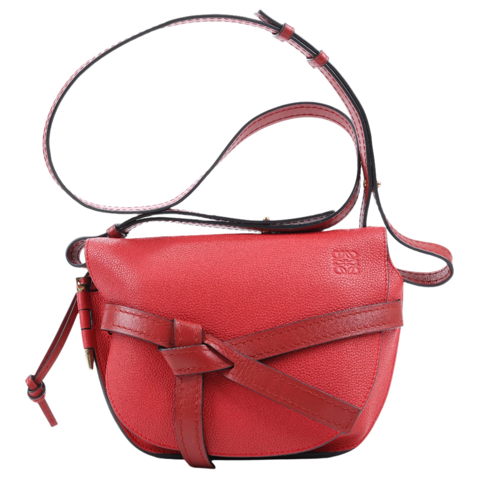 LOEWE Soft Grain Calfskin Mini Gate Crossbody Bag Scarlet Red Burnt Red Camel Leather  ref.2319918