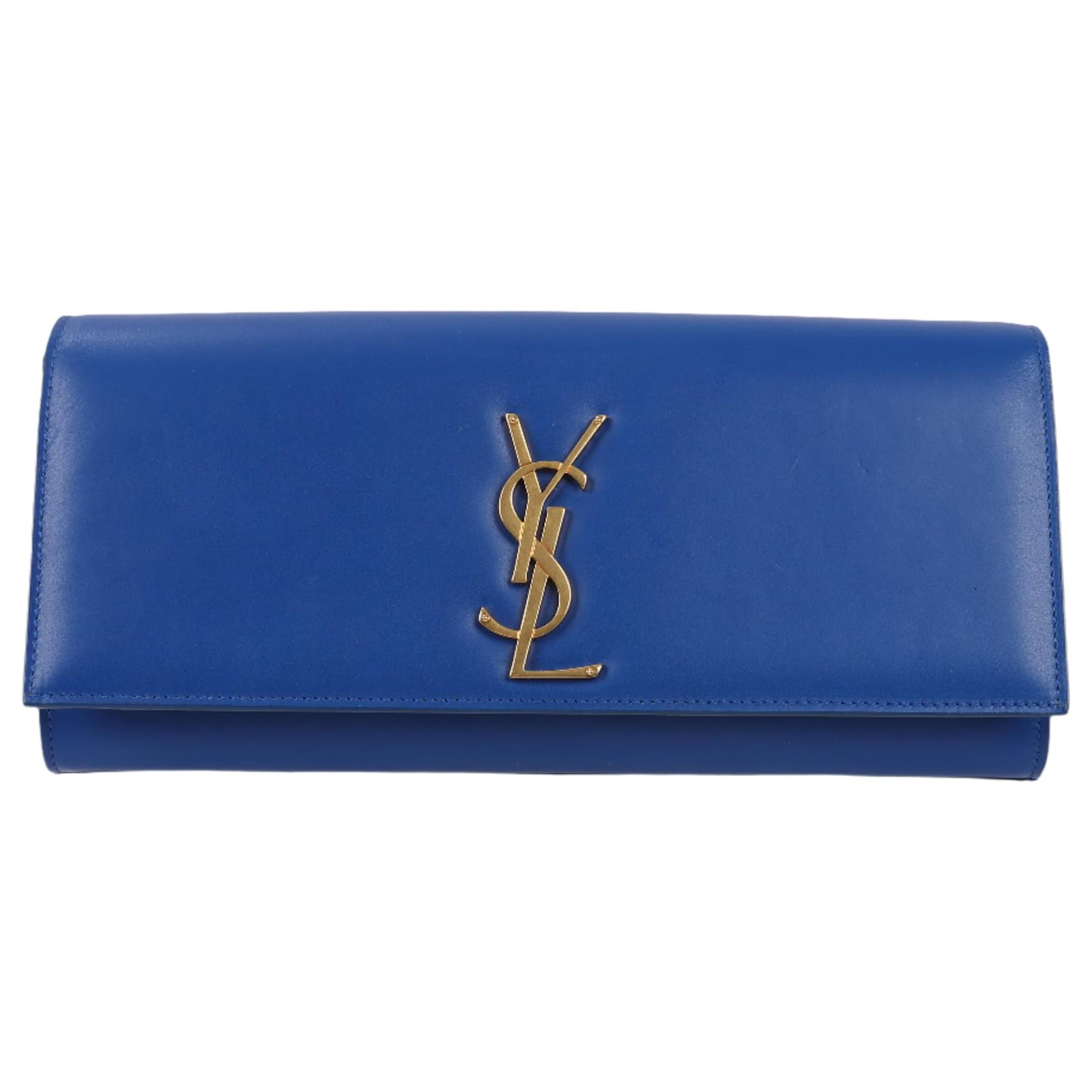 Saint Laurent Paris Kate Monogramme Smooth Leather Clutch in Blue Majorelle  ref.2319895
